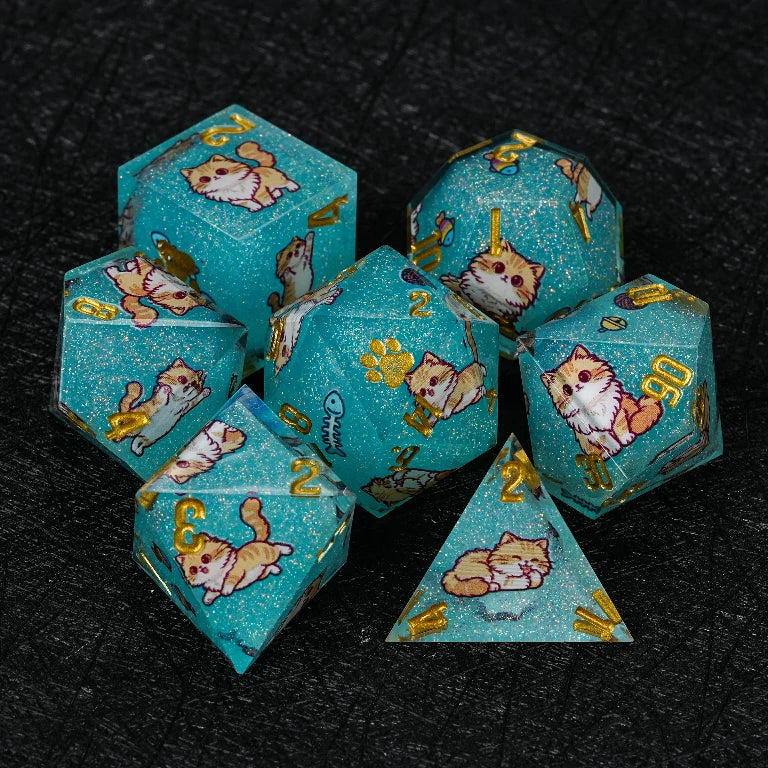 Kickstarter Dice — Cute Cat DND Resin Polyhedral Dice Set