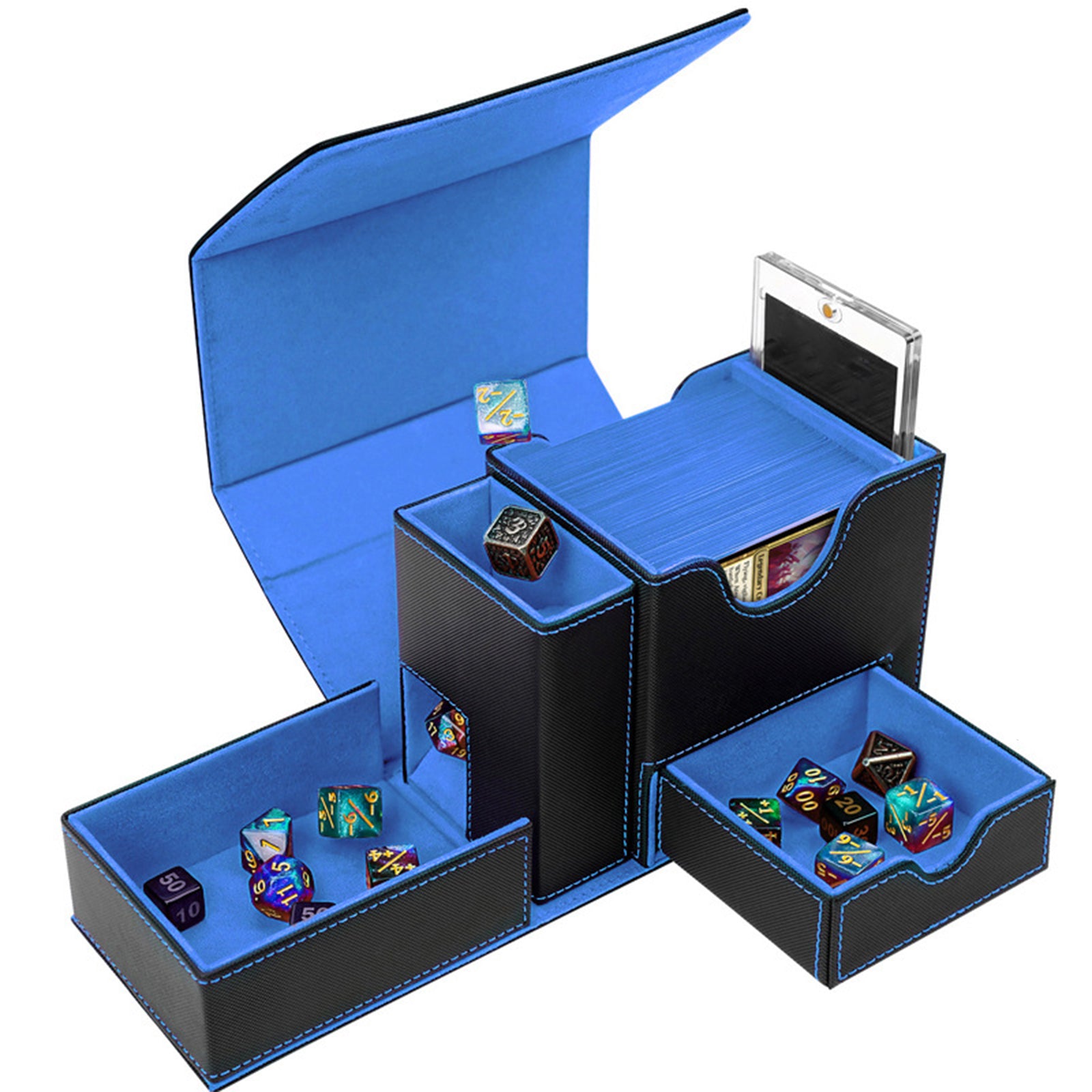 PU Leather Card Box with Dice Tray | Trading Card Storage Box for MTG, Pokemon, DnD, and Board Games