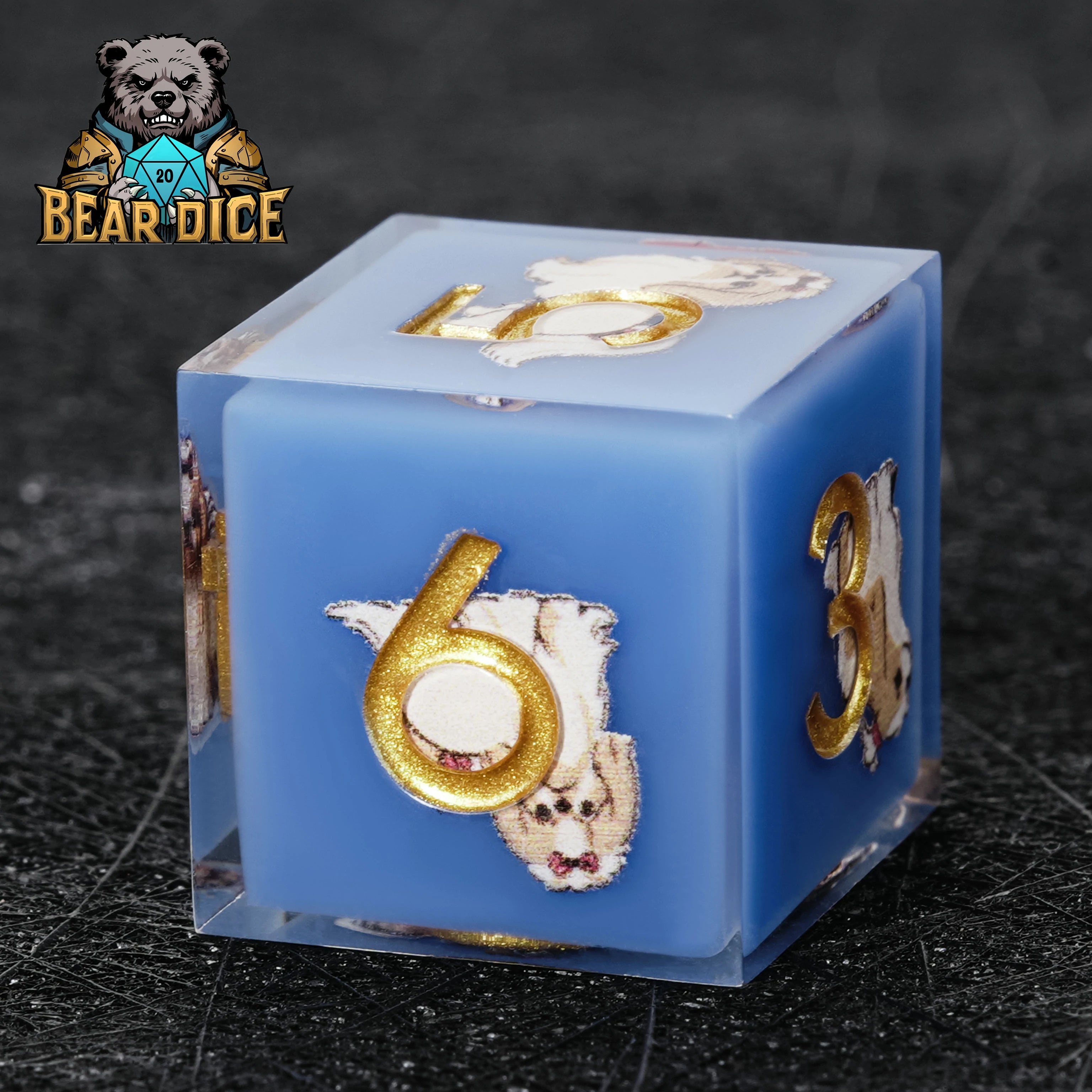 Blue Resin Shih Tzu DND D6 Dice | Cute Dog RPG Dice for D&D