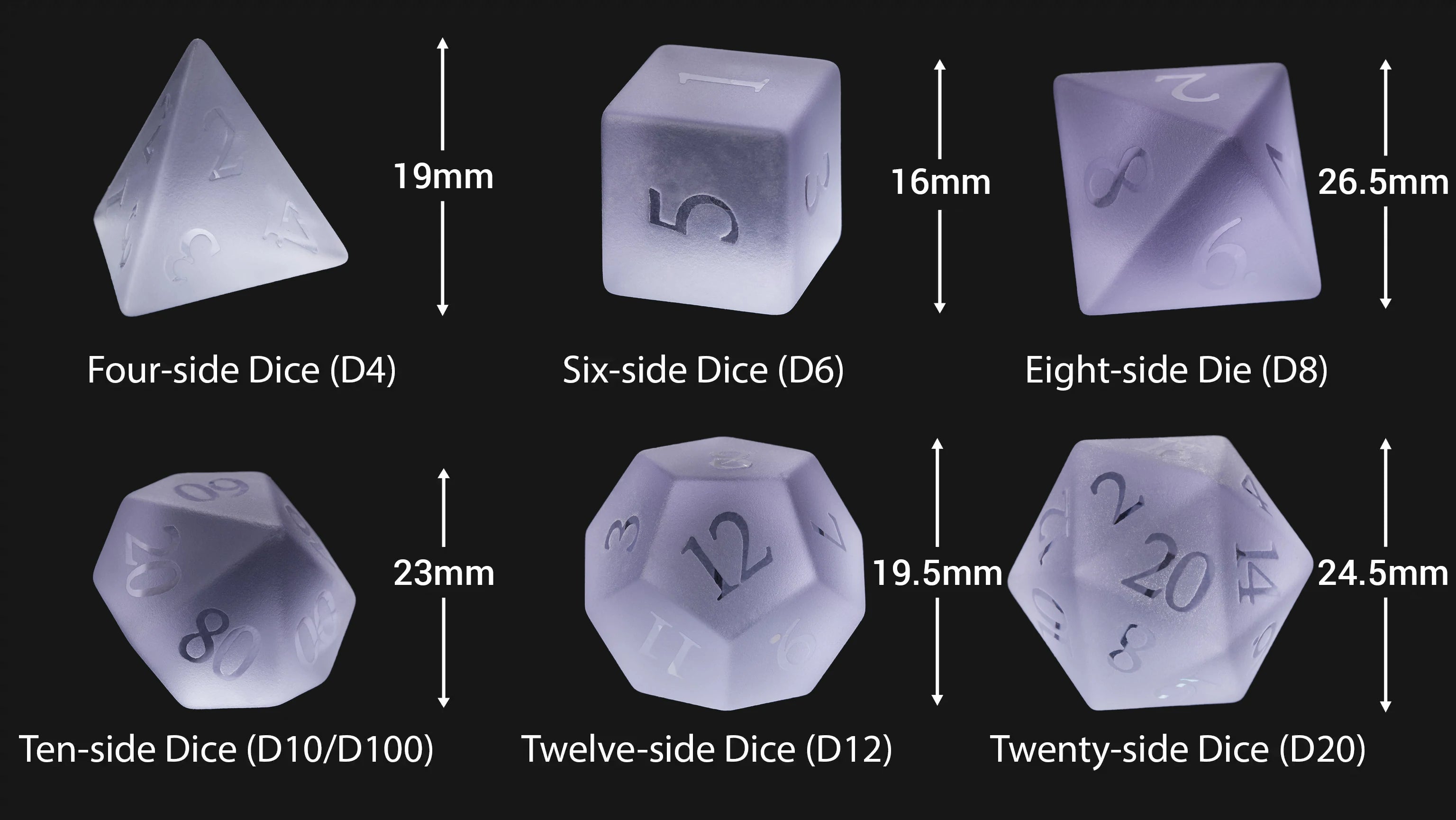 Frosted Amethyst Glass Dice Set