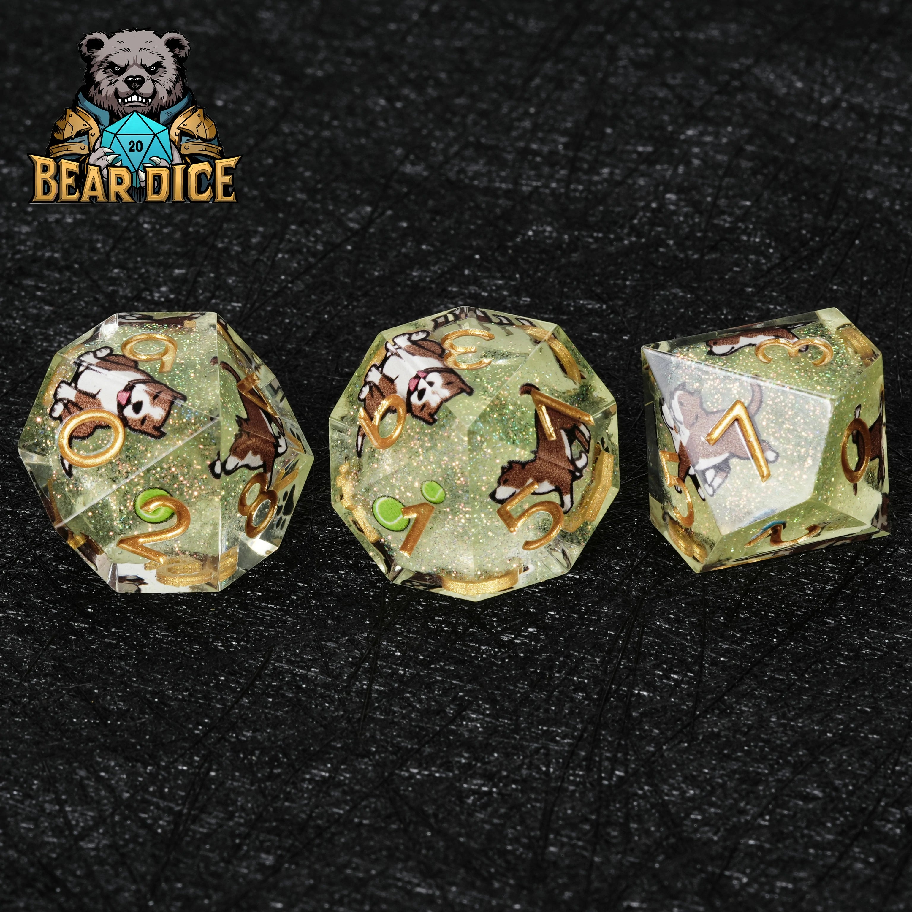 American Pit Bull Green Glitter Resin D10 Dice | Single D&D Die