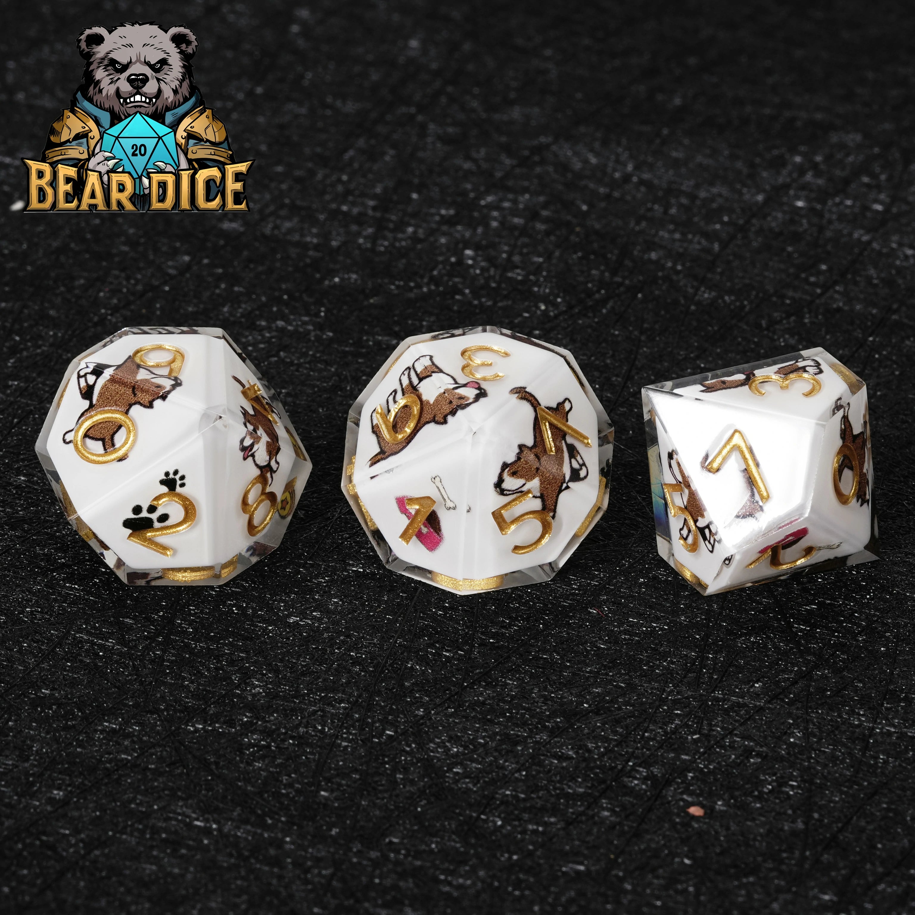 American Pit Bull White Resin D10 Dice | D&D RPG Dog Dice