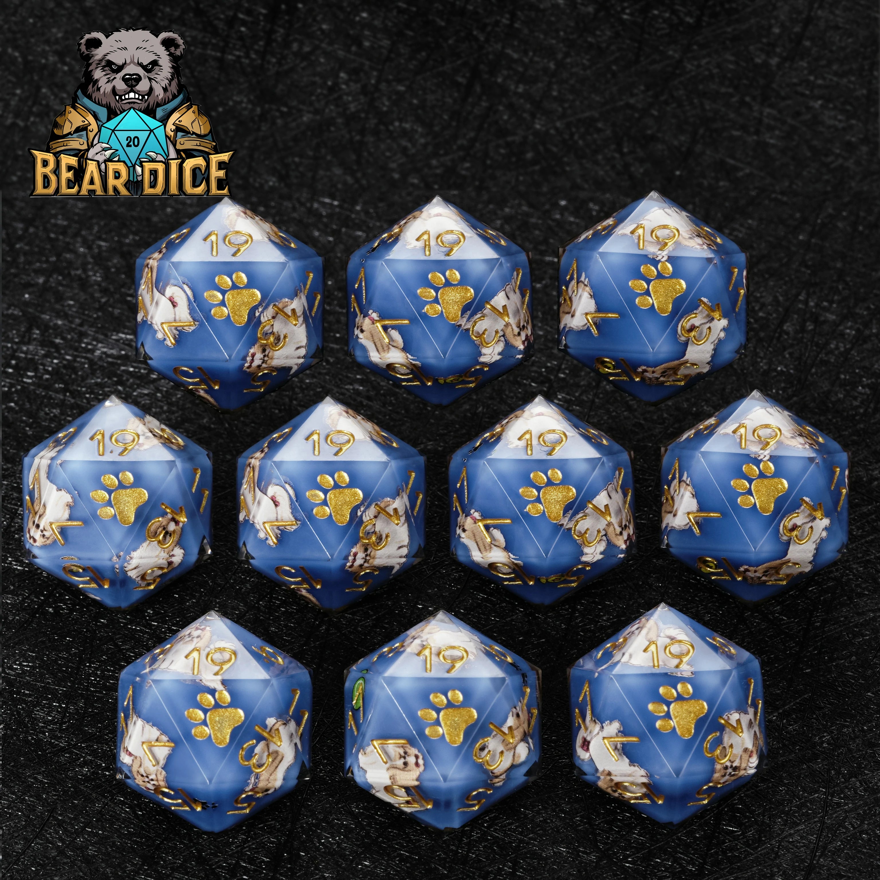 Blue Resin Shih Tzu DND D20 Dice – Single D20 for RPG