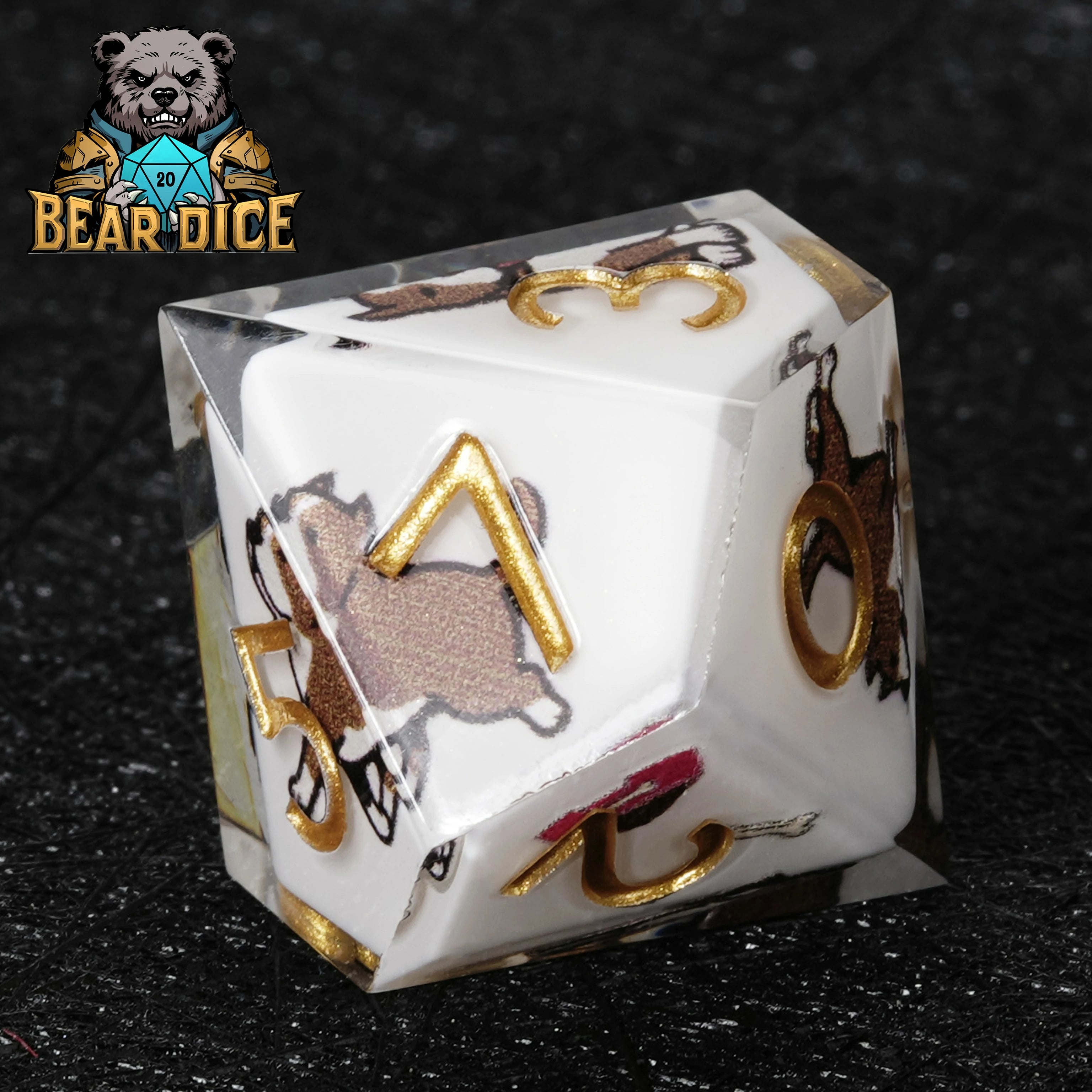 American Pit Bull White Resin D10 Dice | D&D RPG Dog Dice