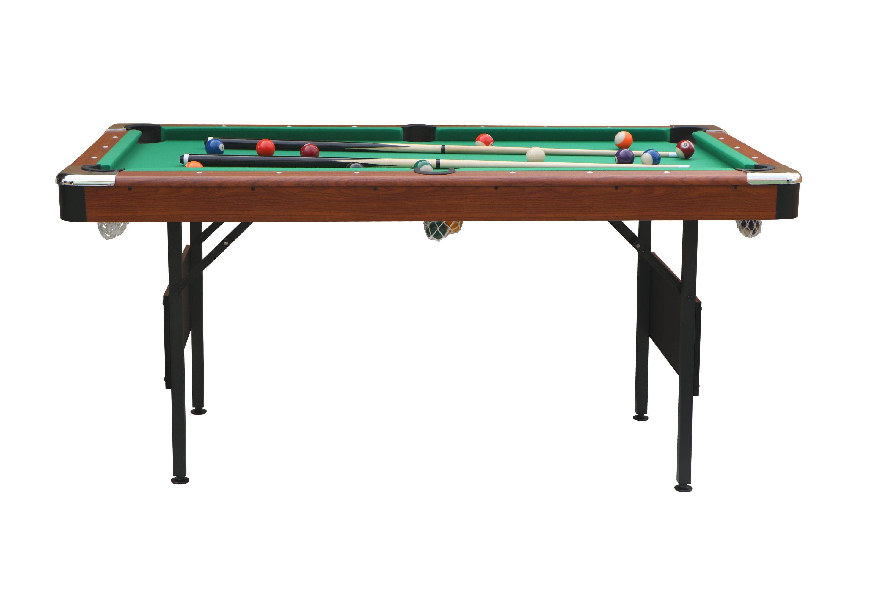 63-Inch Green Felt Foldable Wooden Billiard Table front view with green felt surface | Bear Dice