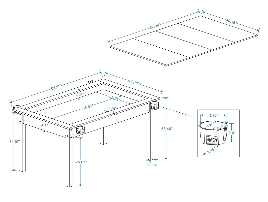 63 - inch x 40 - inch game table with removable tabletop, in vintage brown - Bear Dice