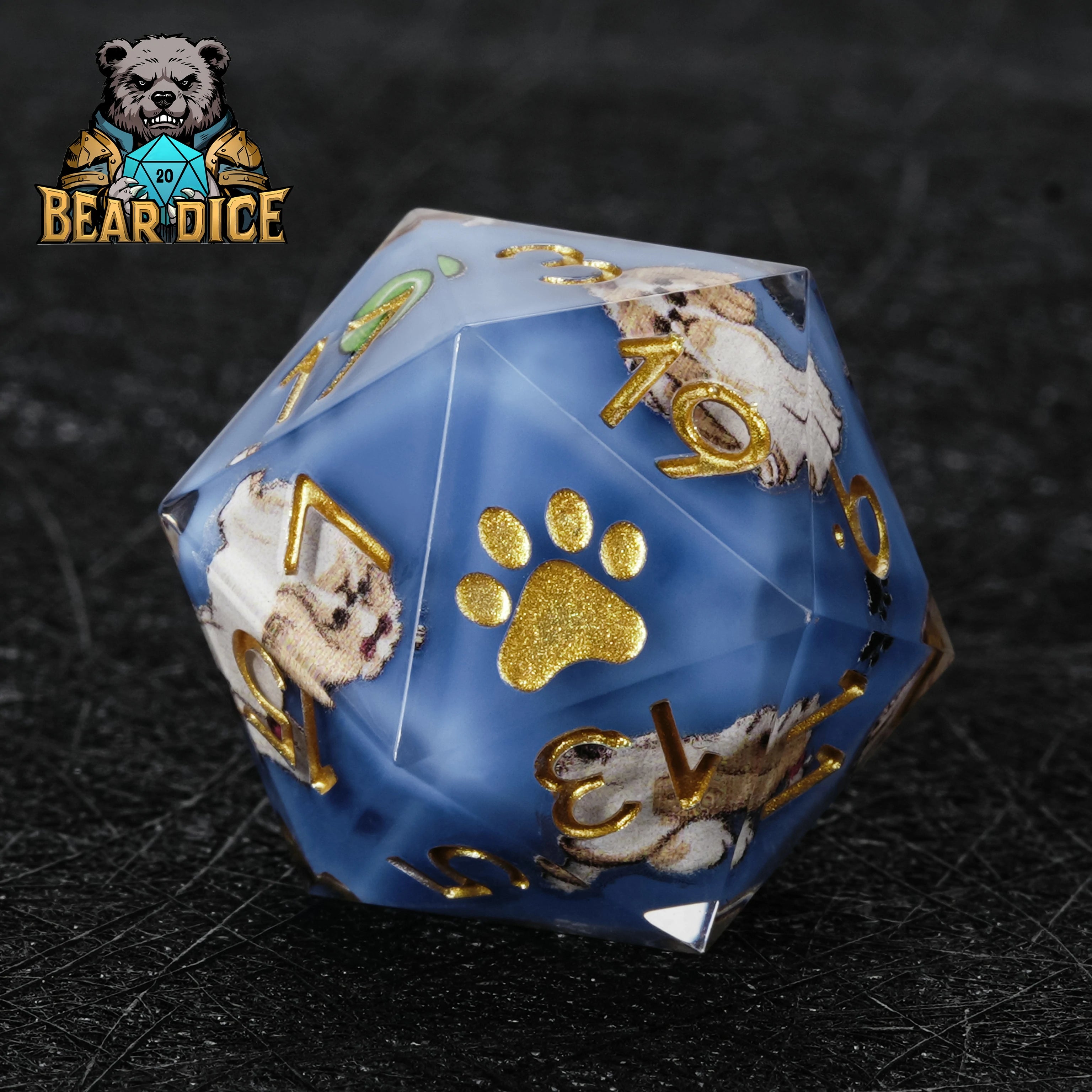 Blue Resin Shih Tzu DND D20 Dice – Single D20 for RPG