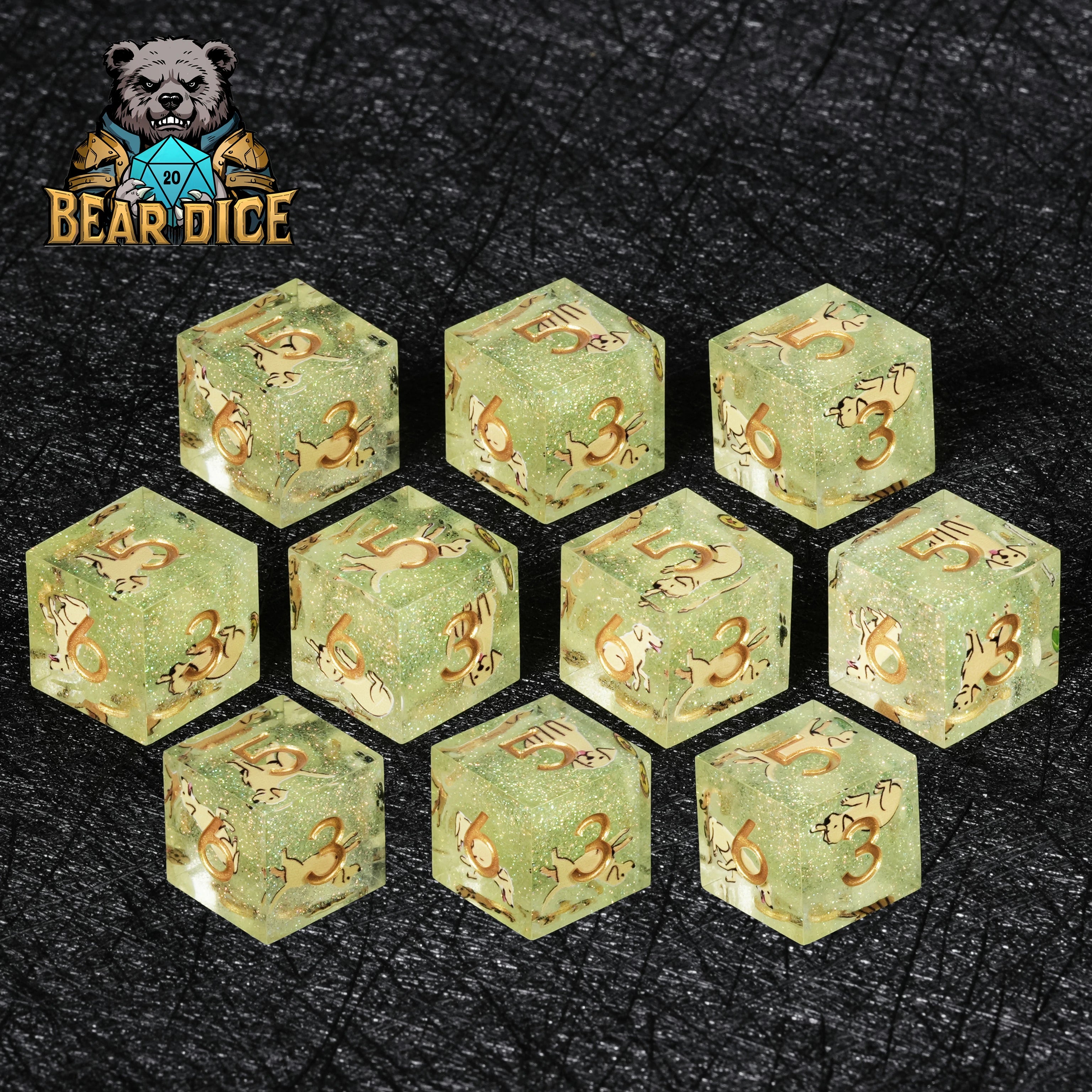 Labrador Green Glitter Resin DND D6 Dice