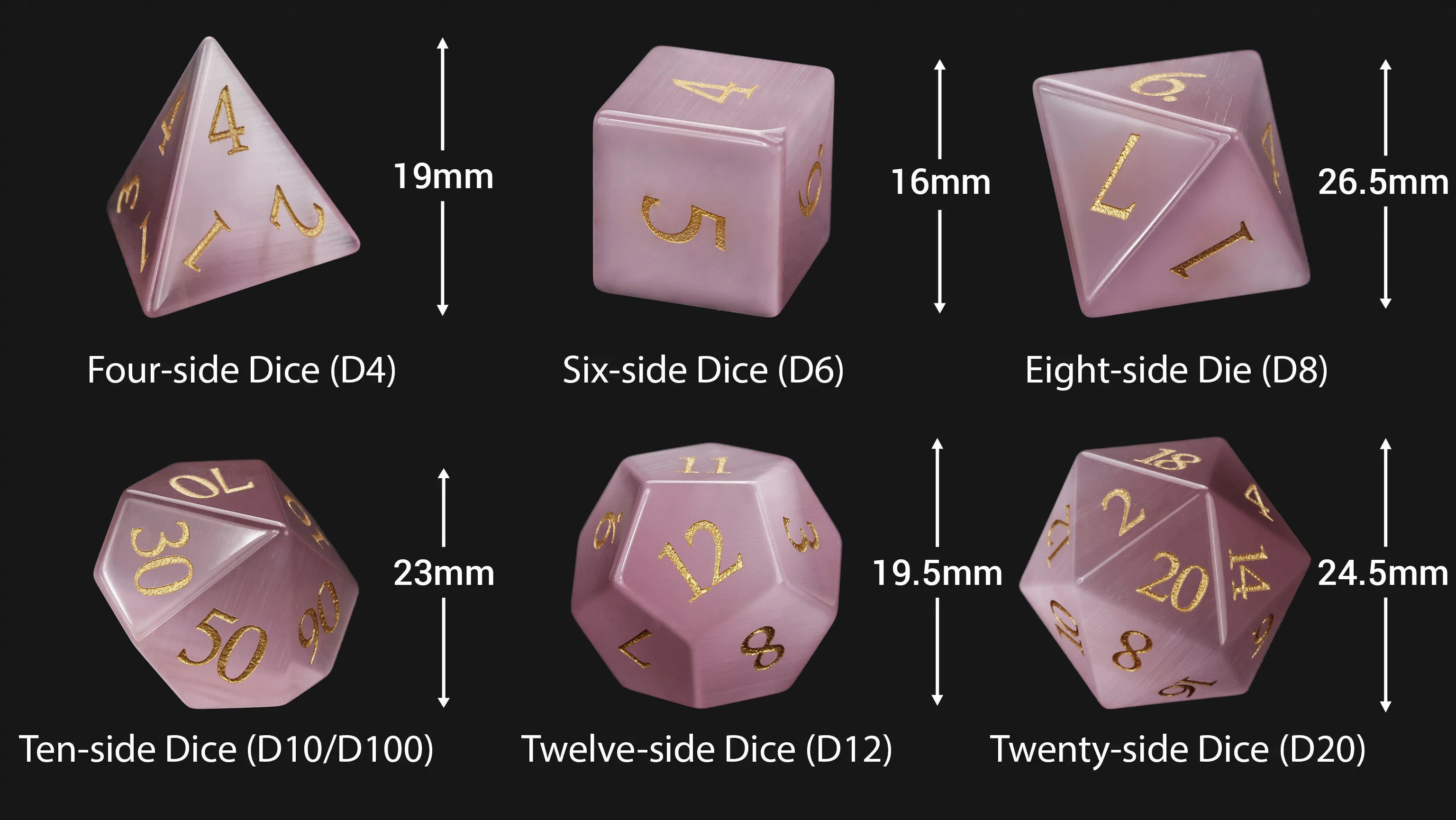 Light Pink Cat's Eye Stone Dice Set
