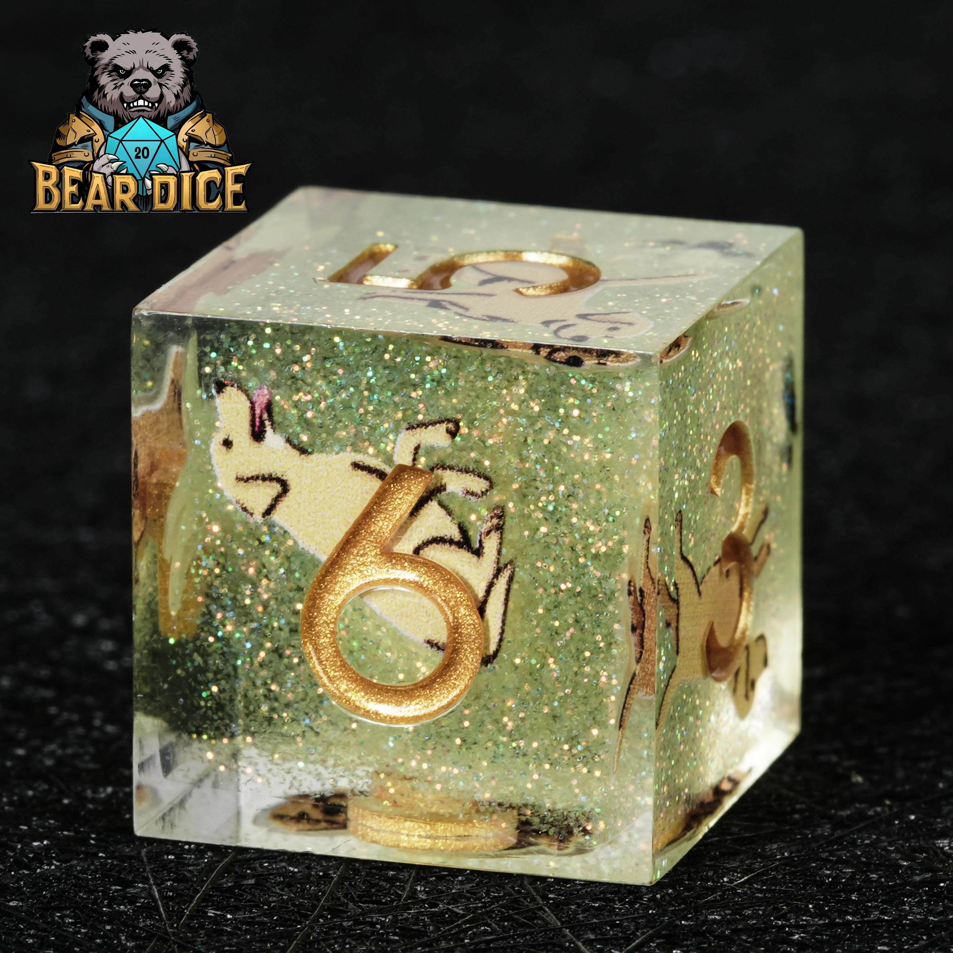 Labrador Green Glitter Resin DND D6 Dice