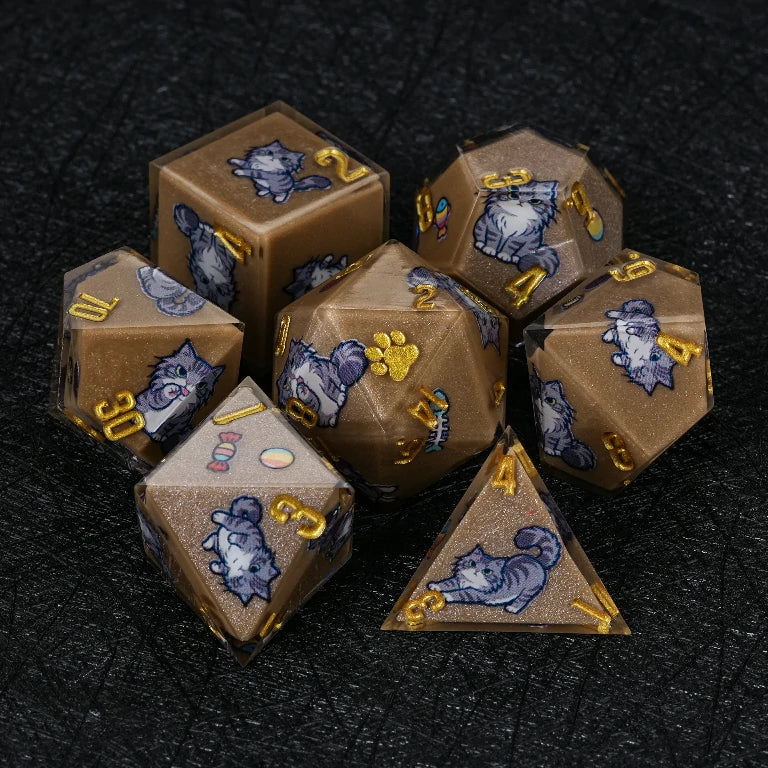 Kickstarter Dice — Maine Coon Cat Polyhedral DND Resin Dice Set