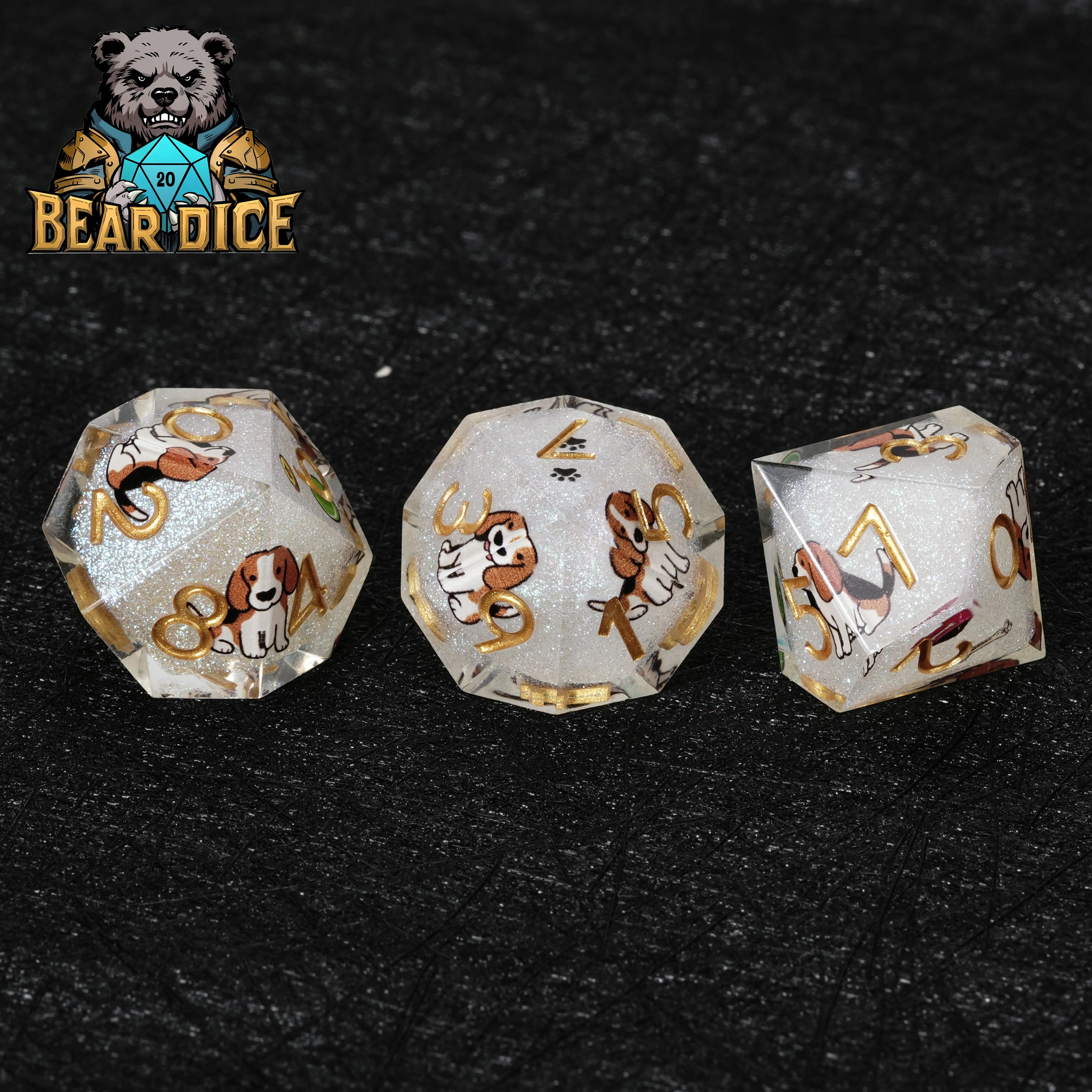 Beagle White Glitter Resin DND D10 Dice