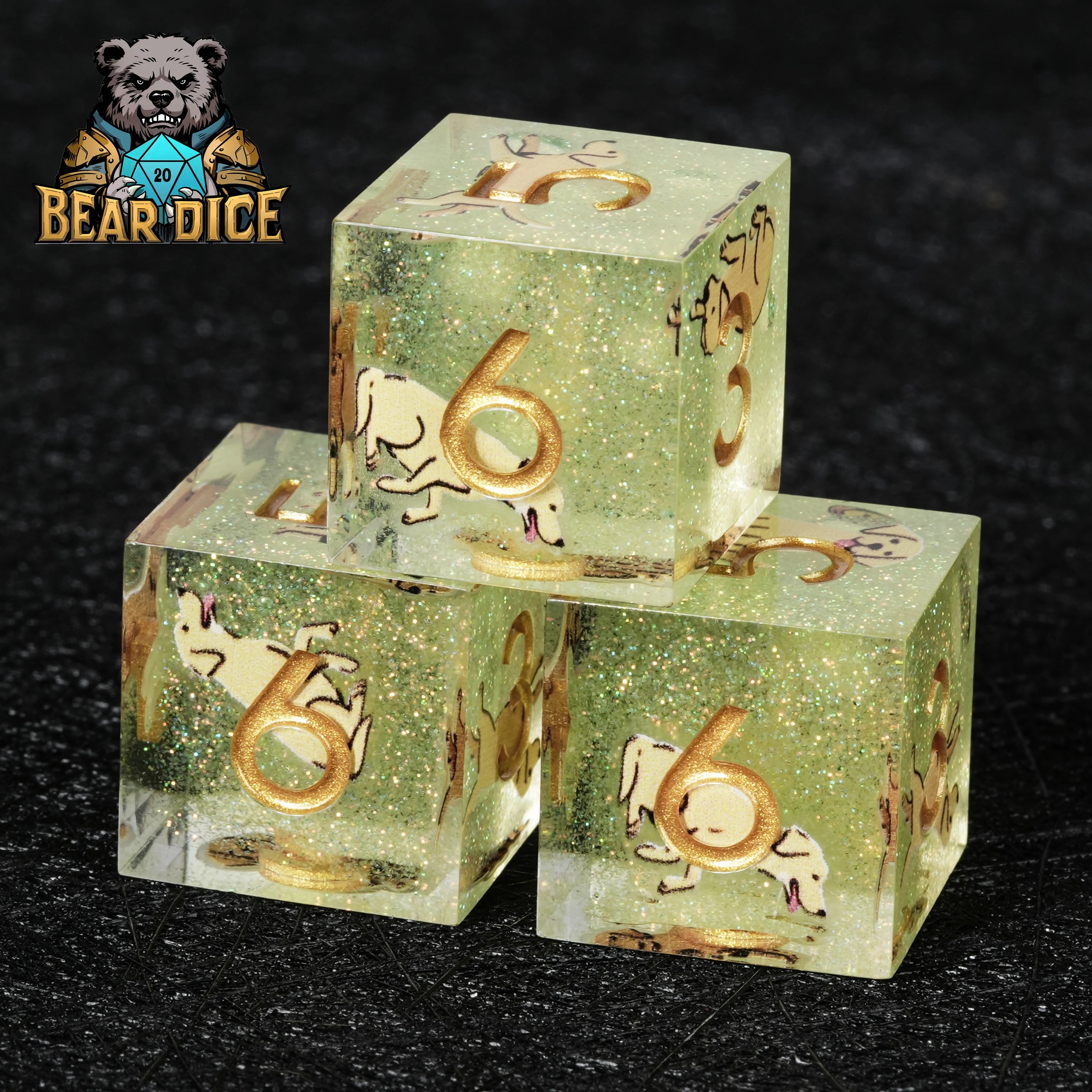 Labrador Green Glitter Resin DND D6 Dice