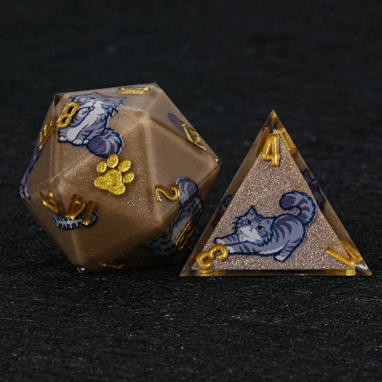 Kickstarter Dice — Maine Coon Cat Polyhedral DND Resin Dice Set