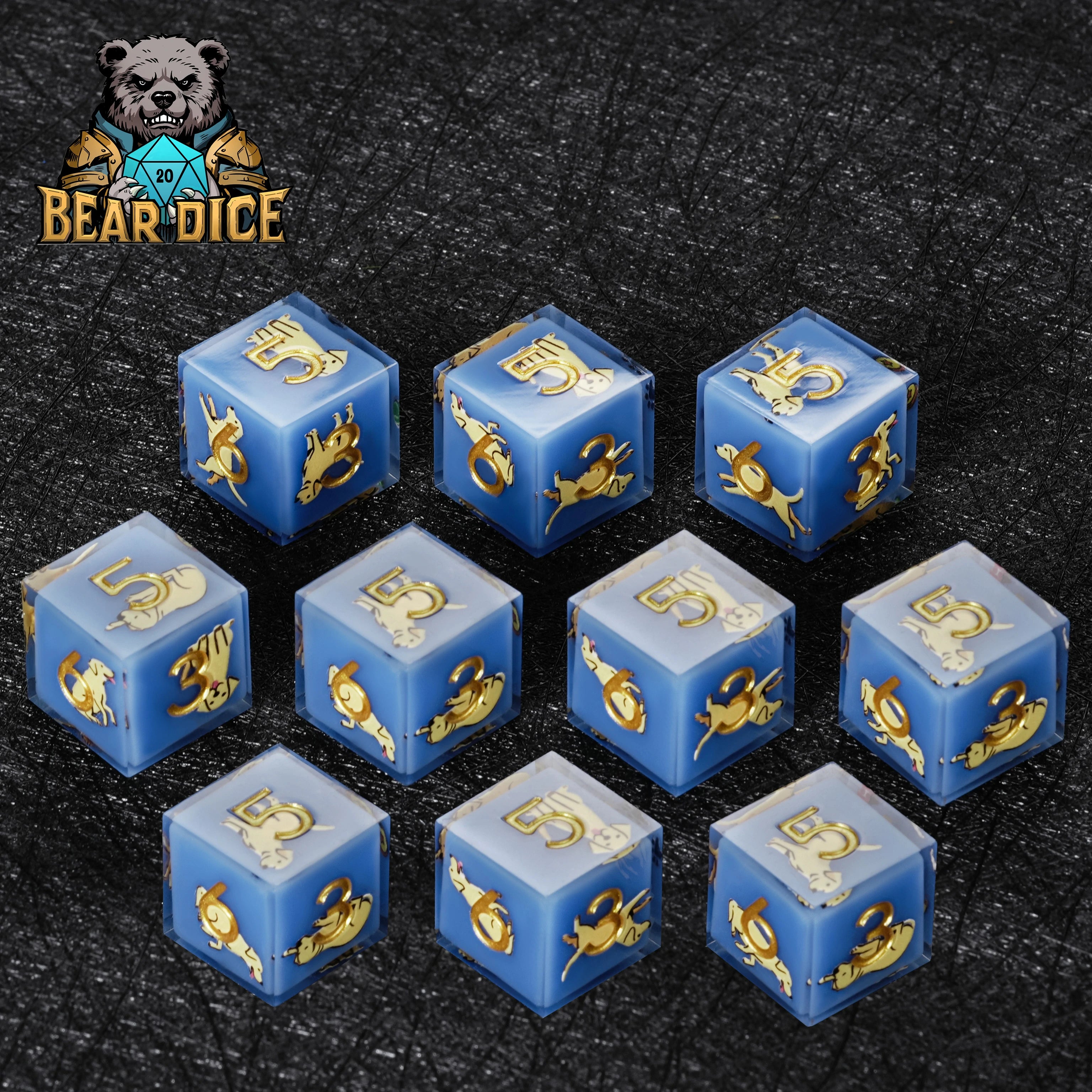 Labrador Blue Resin DND D6 Dice Set | Dog RPG Dice for D&D Tabletop Games