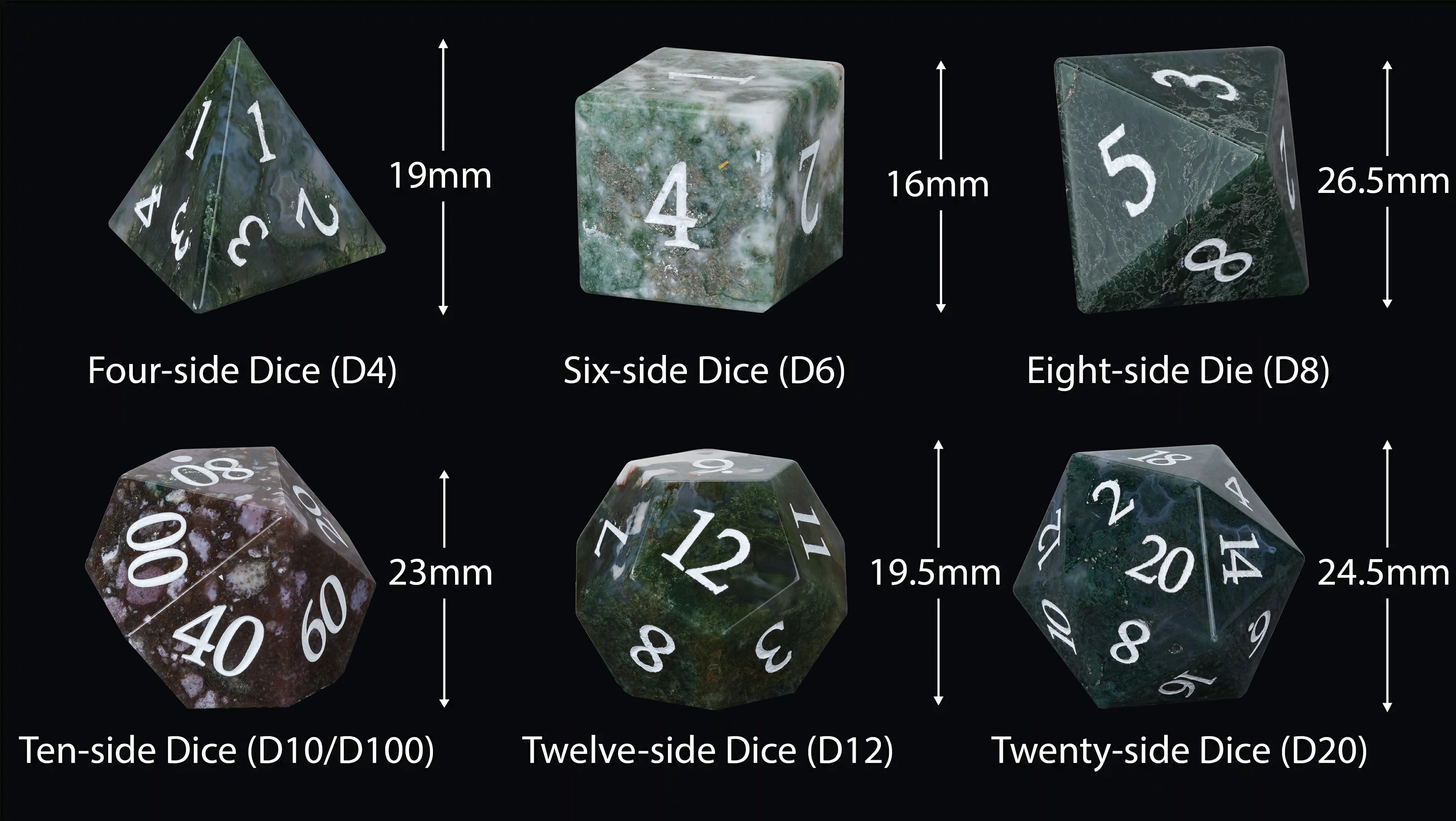 Moss Agate Dice Set