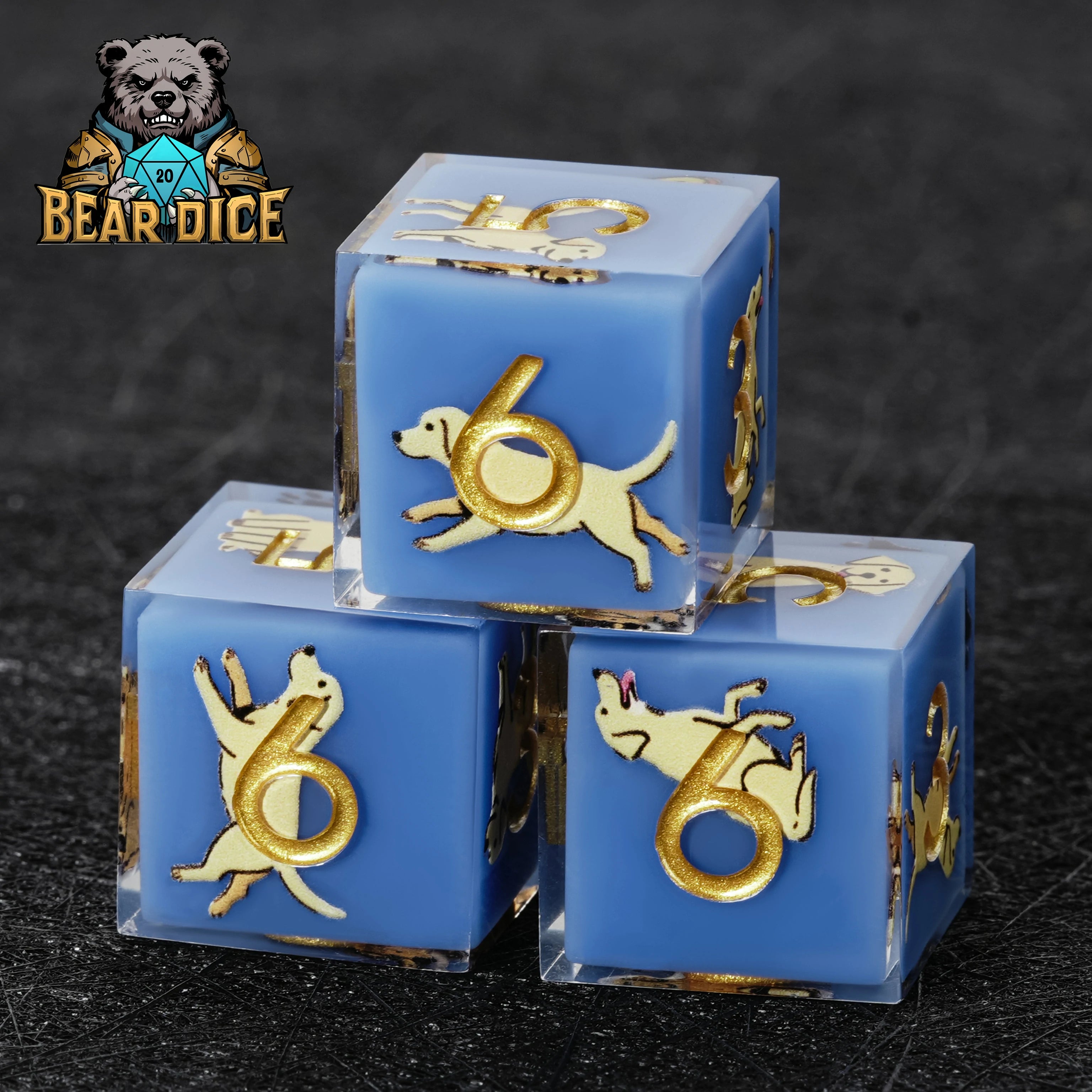 Labrador Blue Resin DND D6 Dice Set | Dog RPG Dice for D&D Tabletop Games