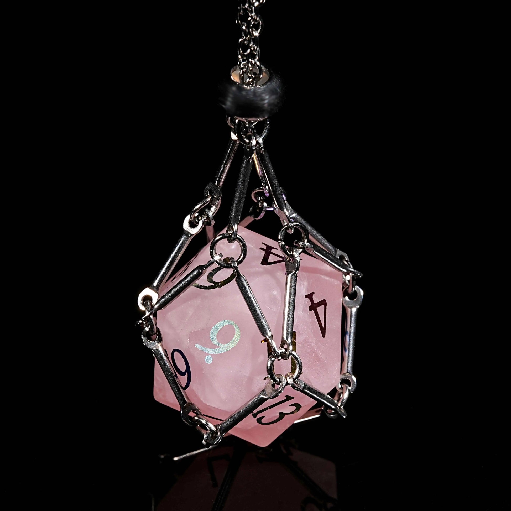 Pink Frosted Crystal Stone D&D D20 Dice Colorful Font | Bear Dice