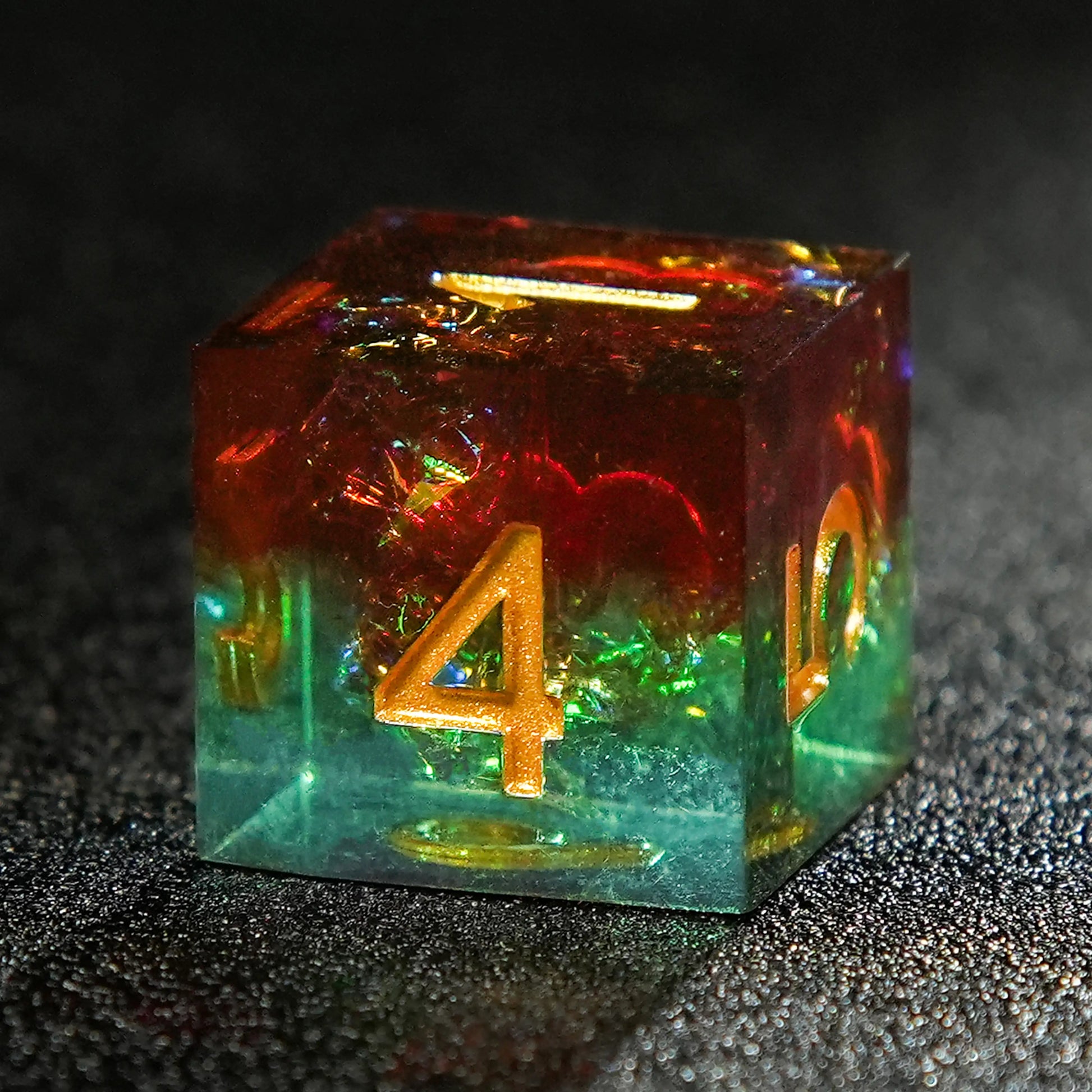 Brown Green Resin DND D6 Dice + Gold Font | Bear Dice