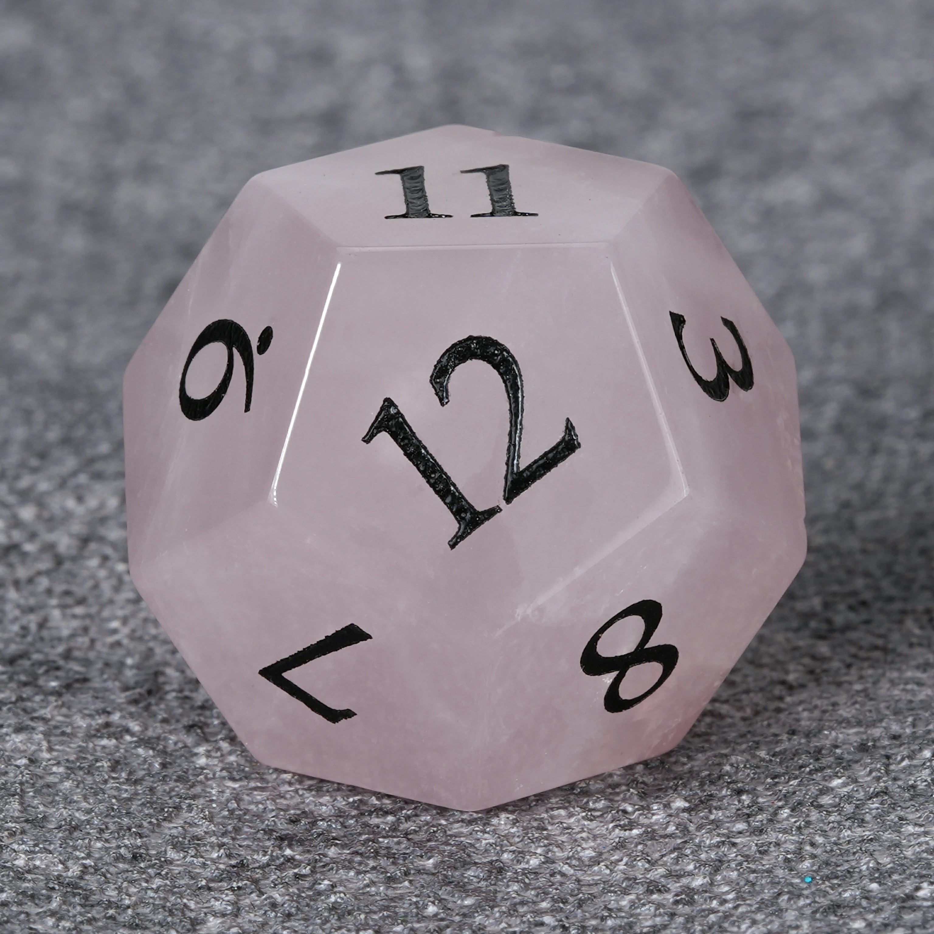 Rose Quartz Multi-Faceted Gemstone Dice Set with Black Numbers