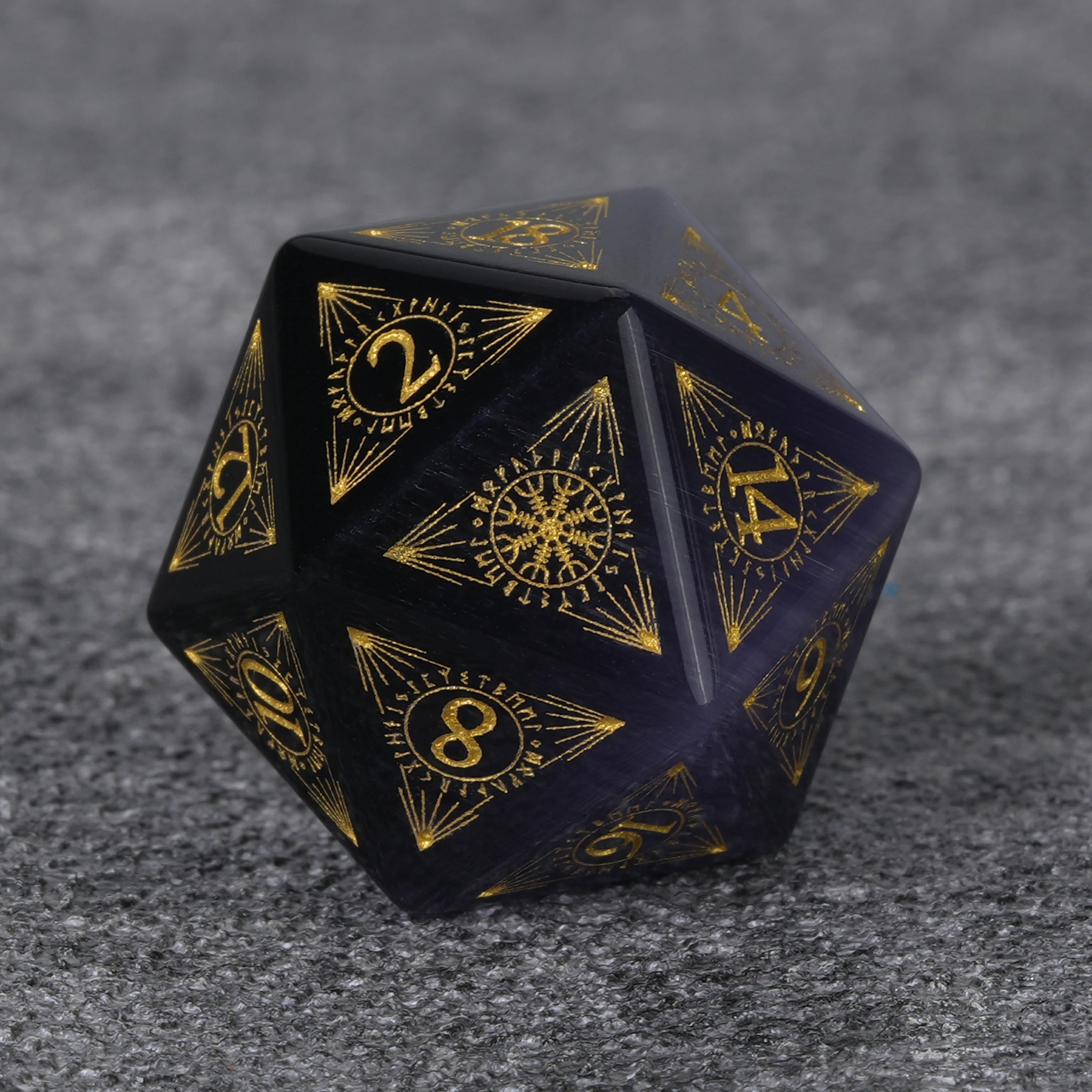 Amethyst DND Gemstone Dice Set with Gold Magical Runes