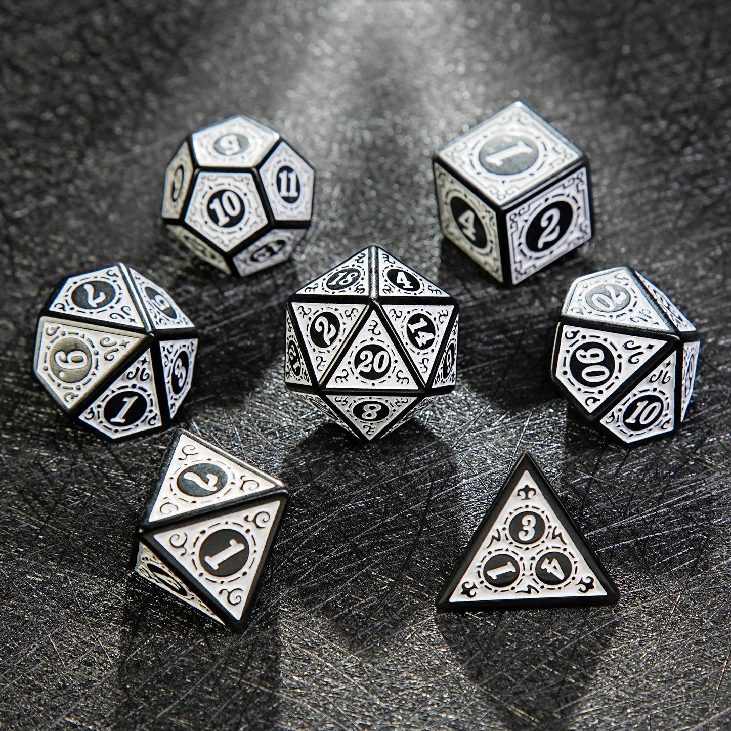 Black and White Elegant Acrylic DND Dice Set - Gothic Baroque | Bear Dice