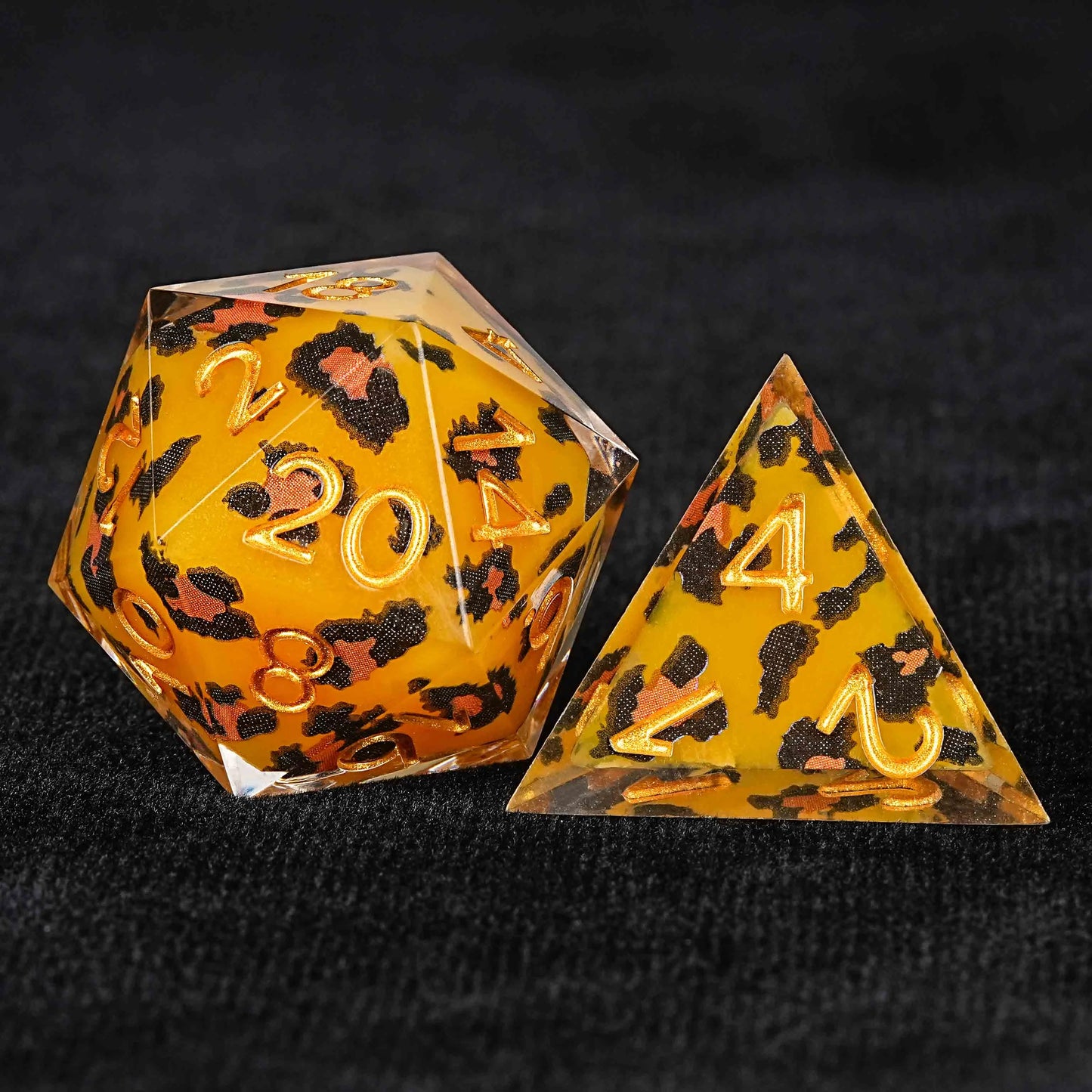 Wild Orange Panther Resin D&D D20 Dice + D4 Dice | Bear Dice