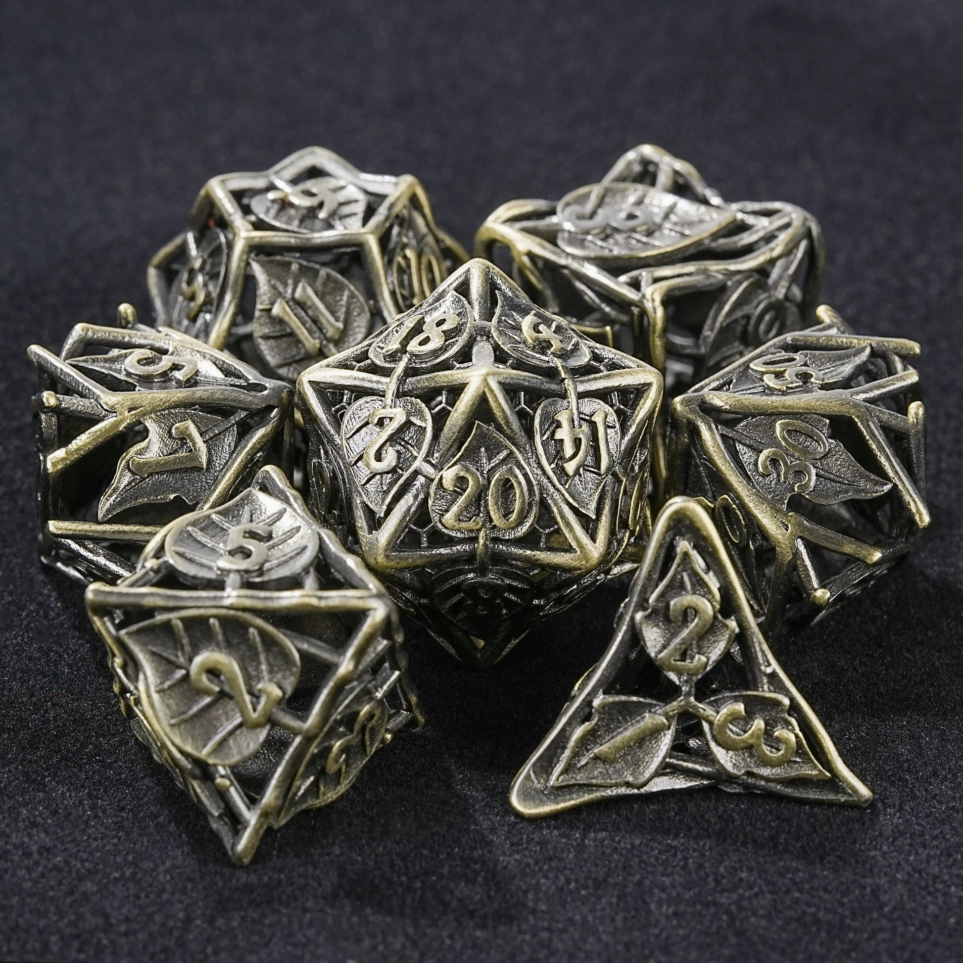 Vintage Bronze Hollow Metal RPG Dice Set | Bear Dice