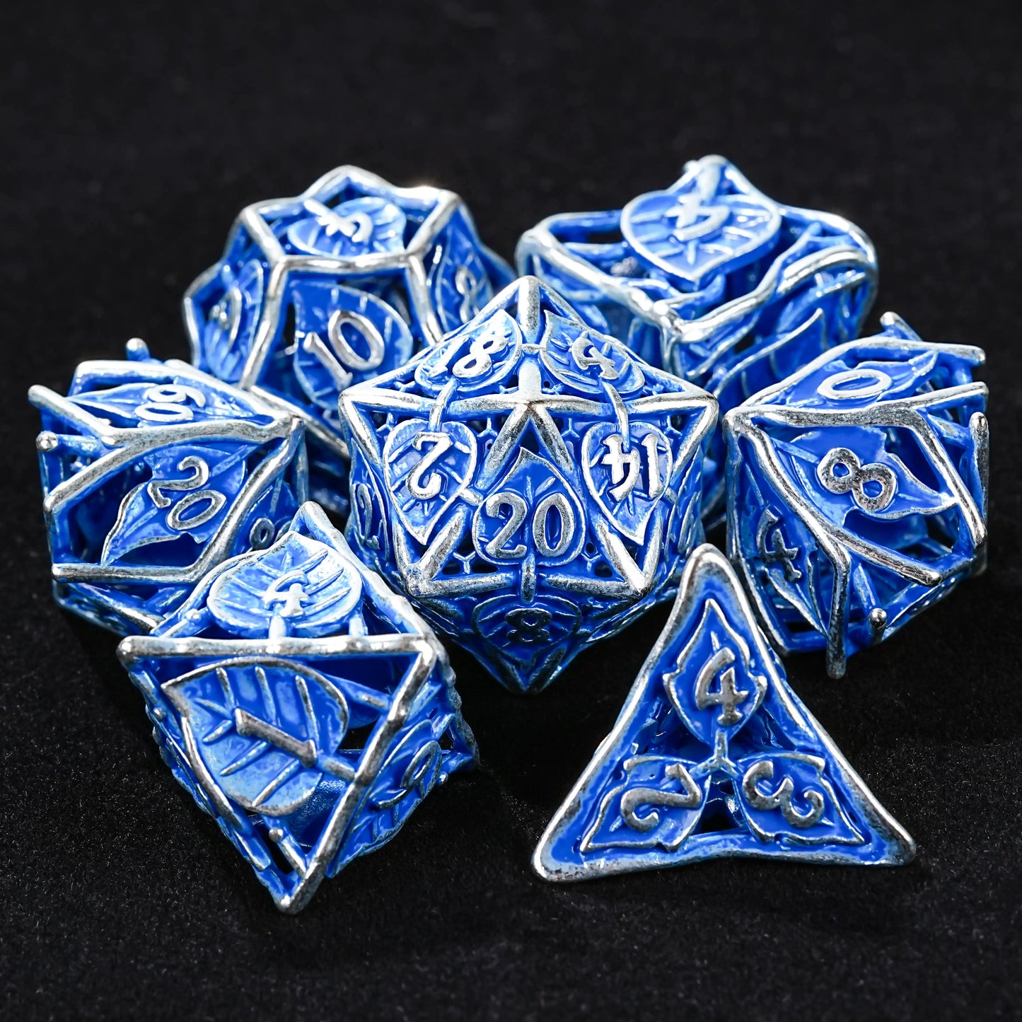 Blue and silver metallic role-playing game hollow dice set | Bear Dice