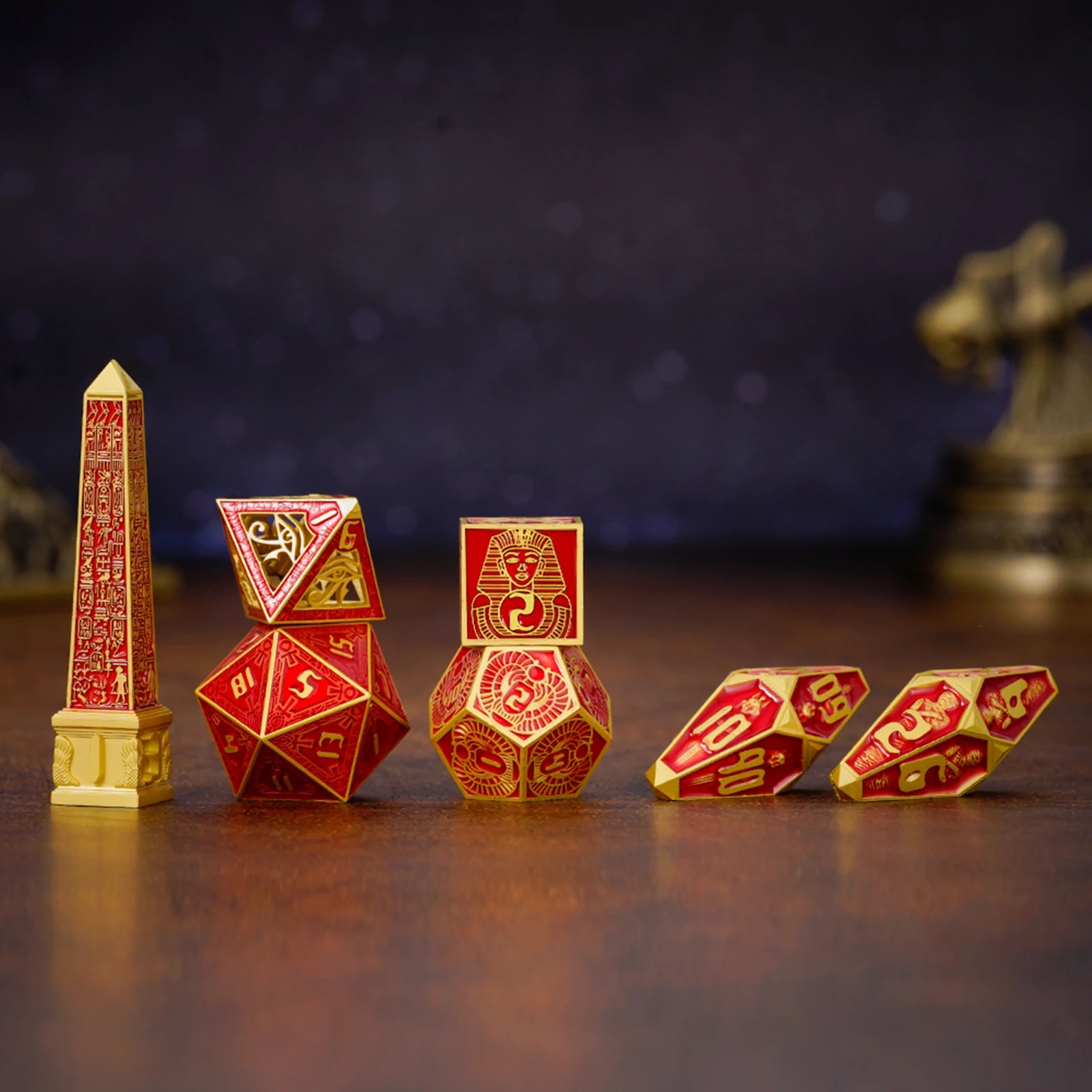 Legacy of the Pharaoh Unique Retro Metal Dice Set – Ancient Egypt RPG Dice