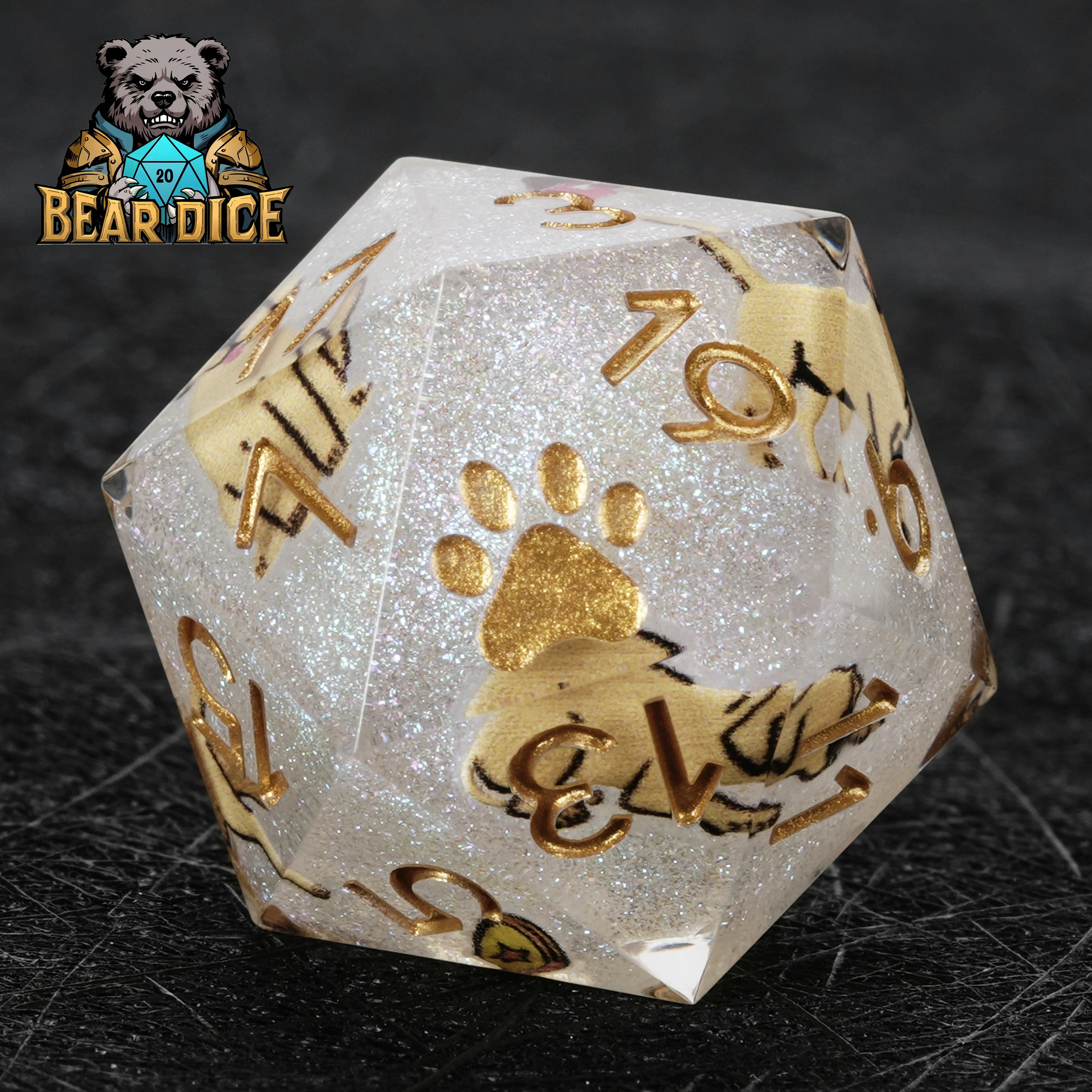Labrador White Glitter Resin DND D20 Dice | Bear Dice