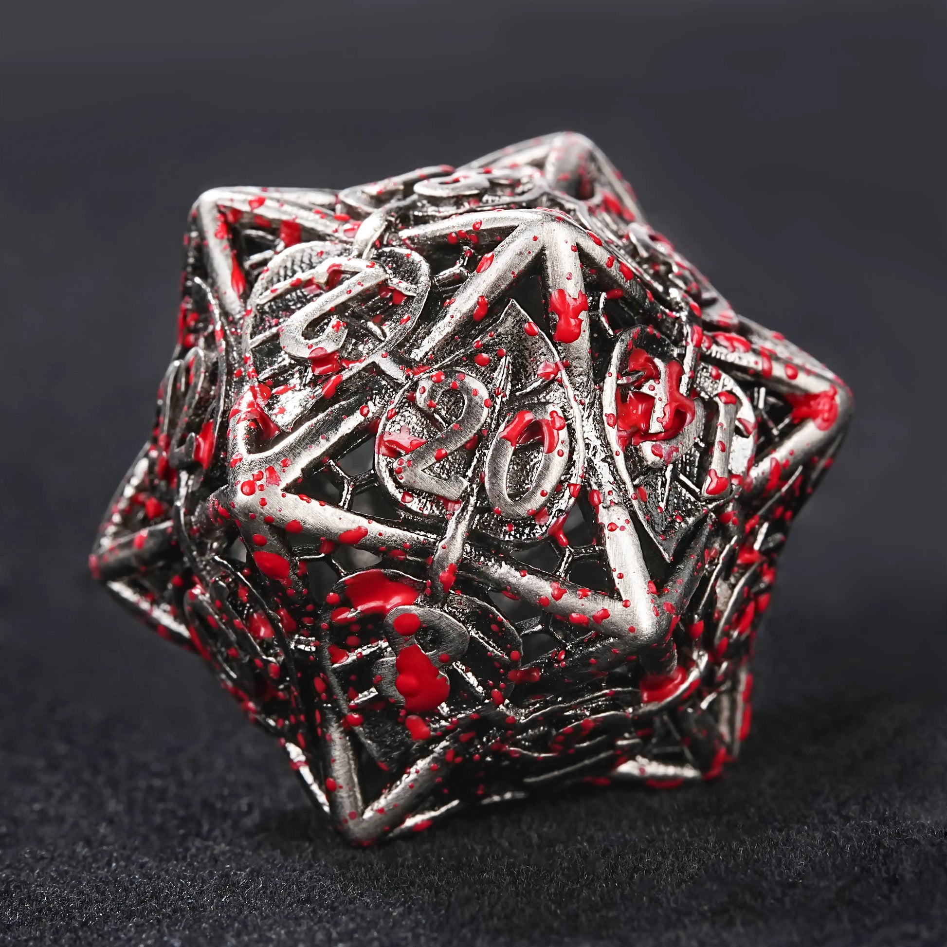 D20 blood-stained hollow design multi-sided metal dnd dice | Bear Dice