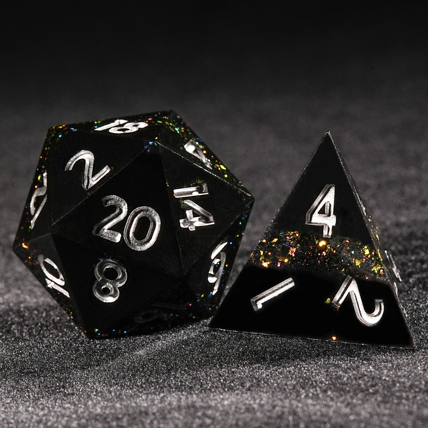 Dark Glamour: Galactic Phantom Light Resin DND D20 Dice + D4 Dice | Bear Dice