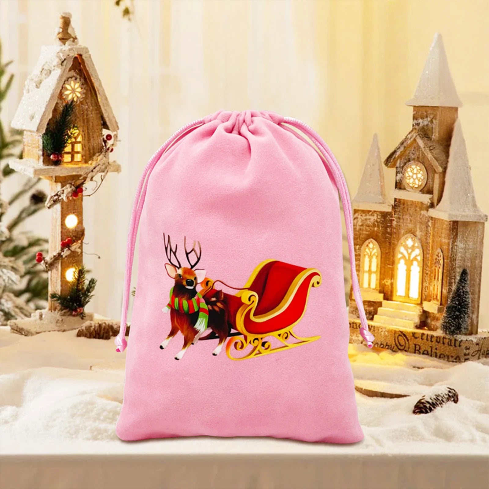 Christmas themed drawstring bag for board game dice storage, cute velvet gift bag