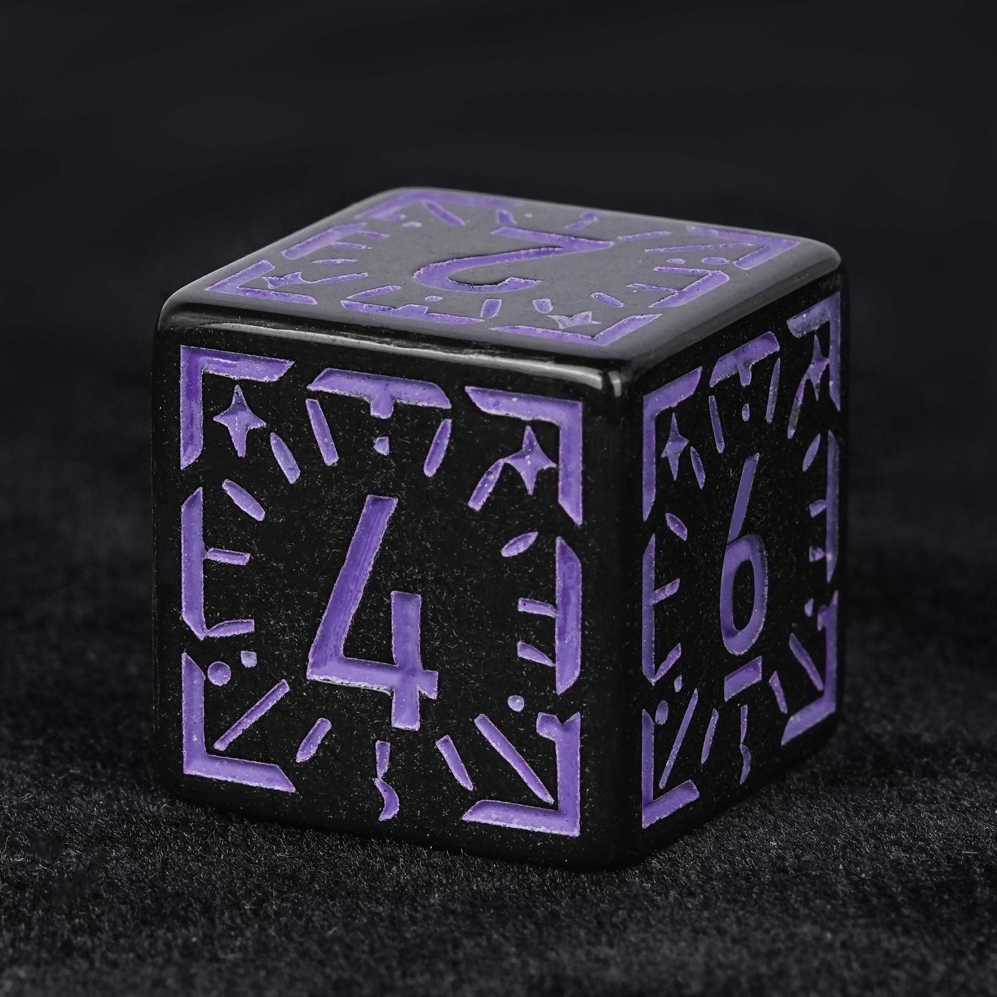 Black and purple rune acrylic DND D6 dice | Bear Dice