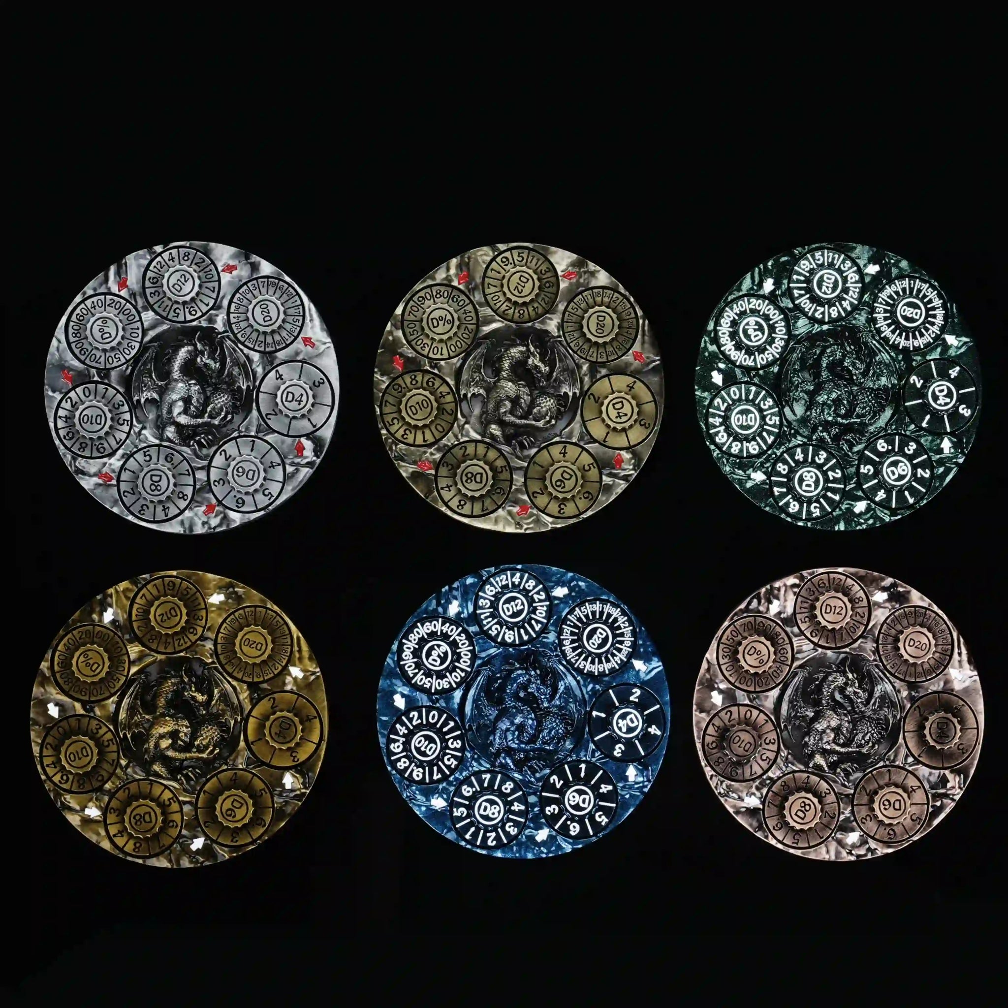 Unique Dice Spinner: 6 different colors of 7-in-1 metal 3D embossed dragon-shaped DND spinning wheel dice | Bear Dice