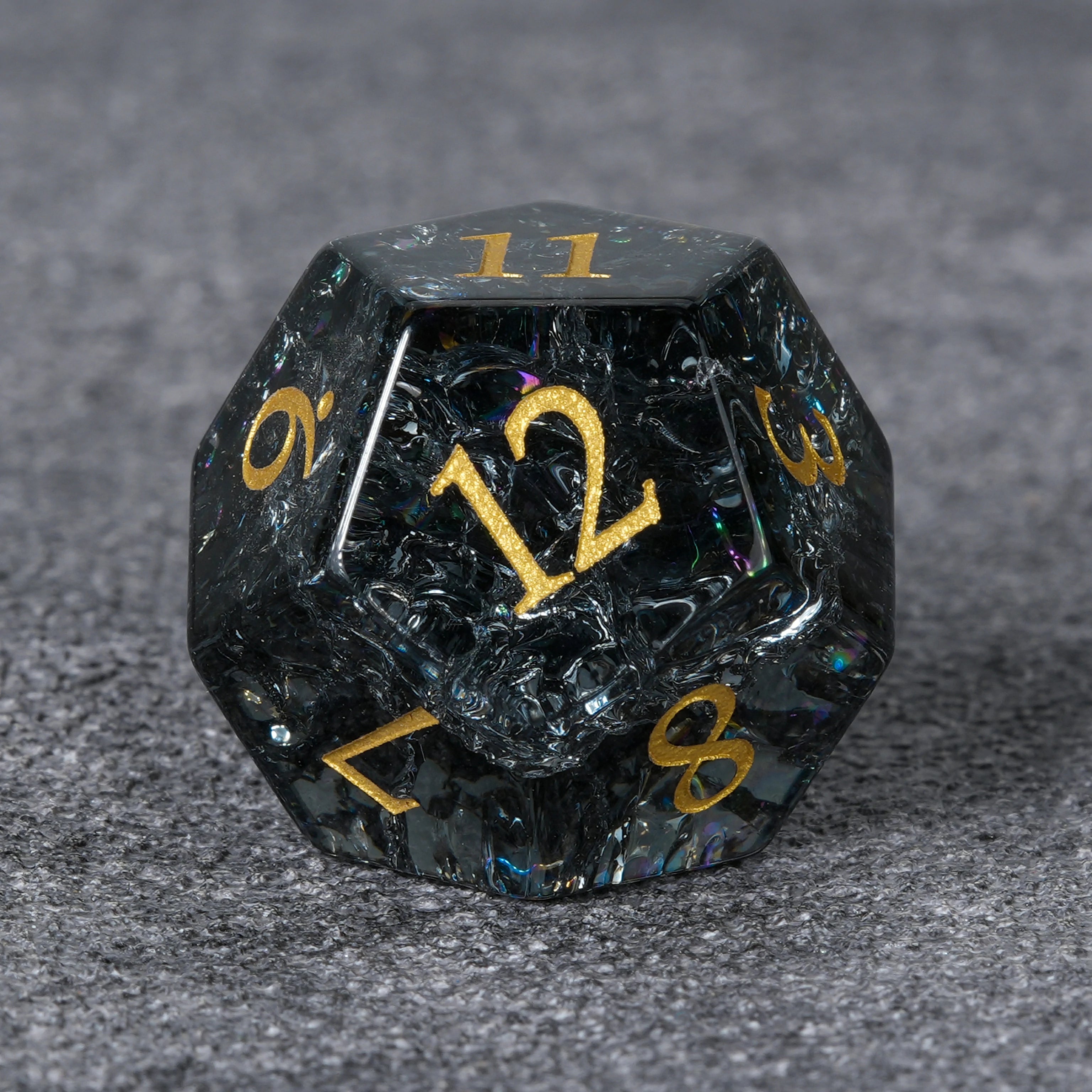 Translucent Black Crackle-Effect Multi-Faceted Gemstone Dice