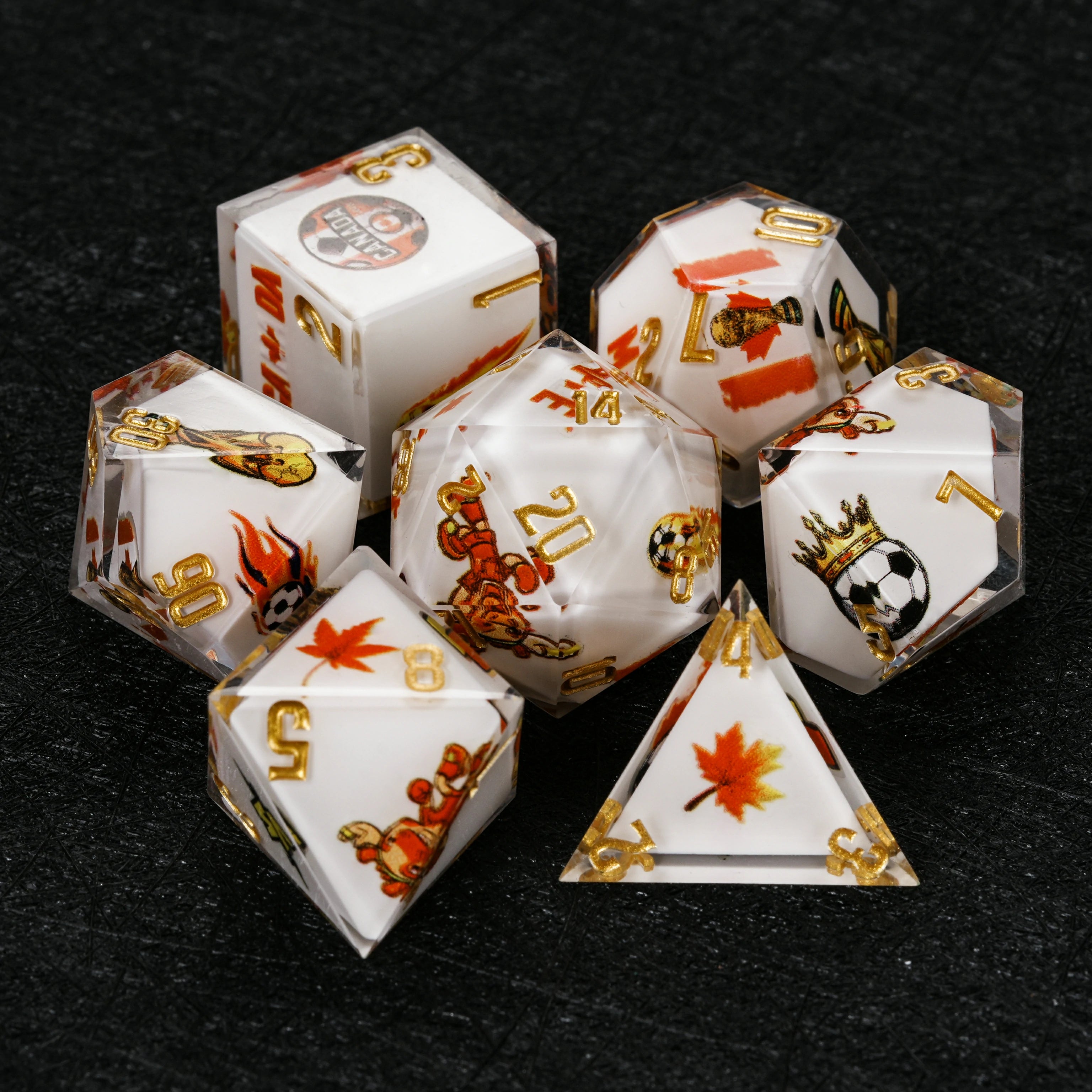 Canada Soccer DND Dice Set – World Cup Kickstarter White Resin 7-Piece RPG Dice
