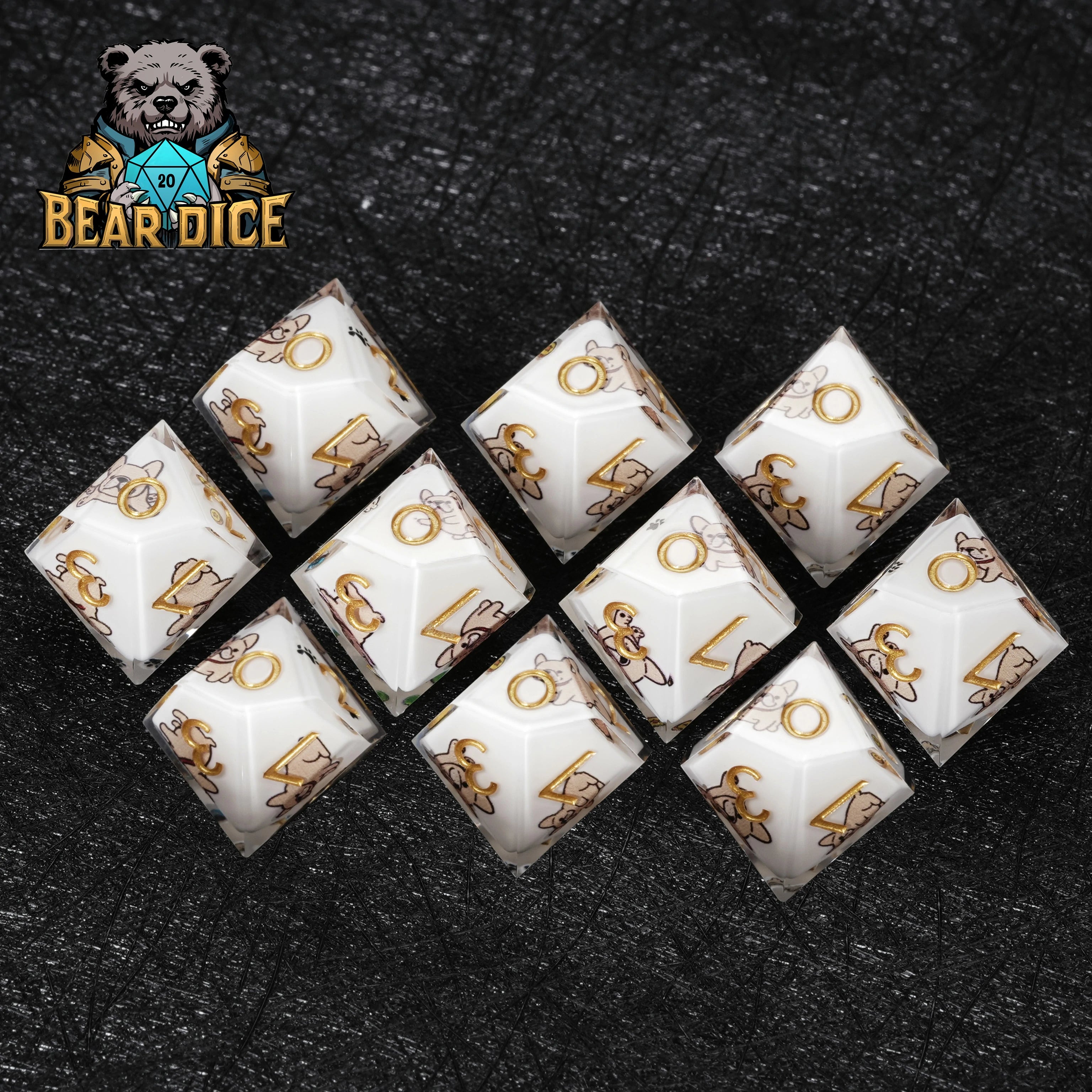 Bulldog White Resin D&D D10 Dice | Single Ten-Sided Die for RPG