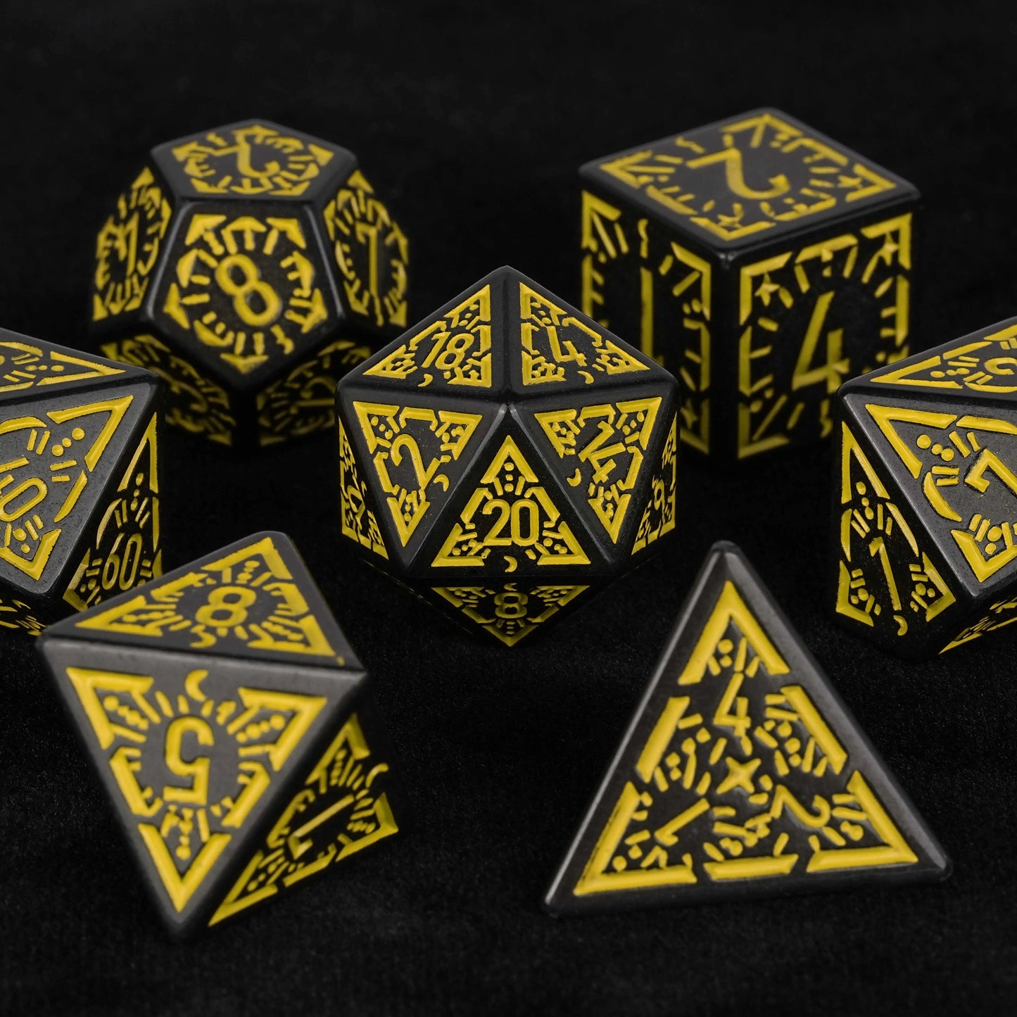 Black and Yellow Rune Acrylic DND Dice Set | Bear Dice