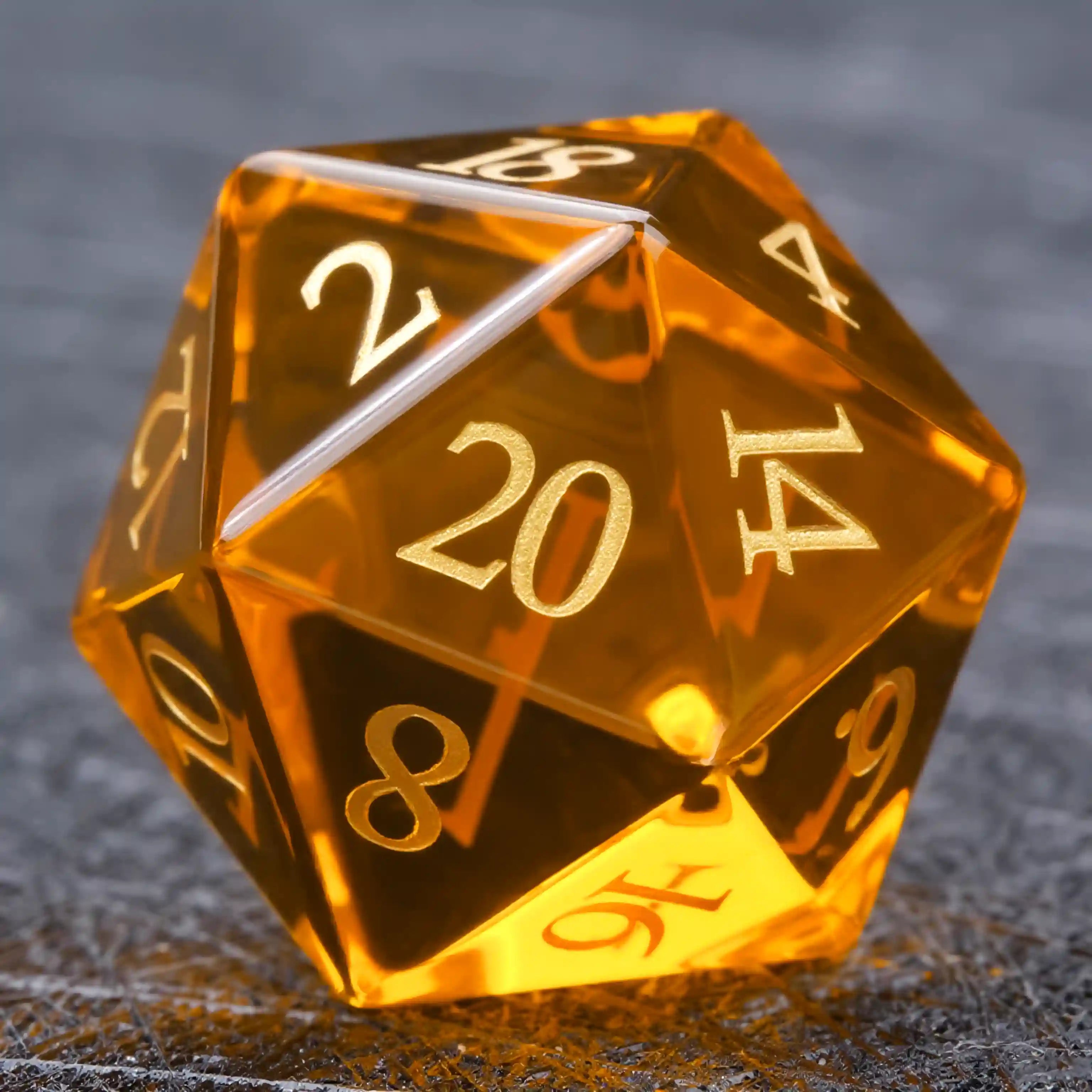 Polyhedral Orange Glass Gemstone Dice Set
