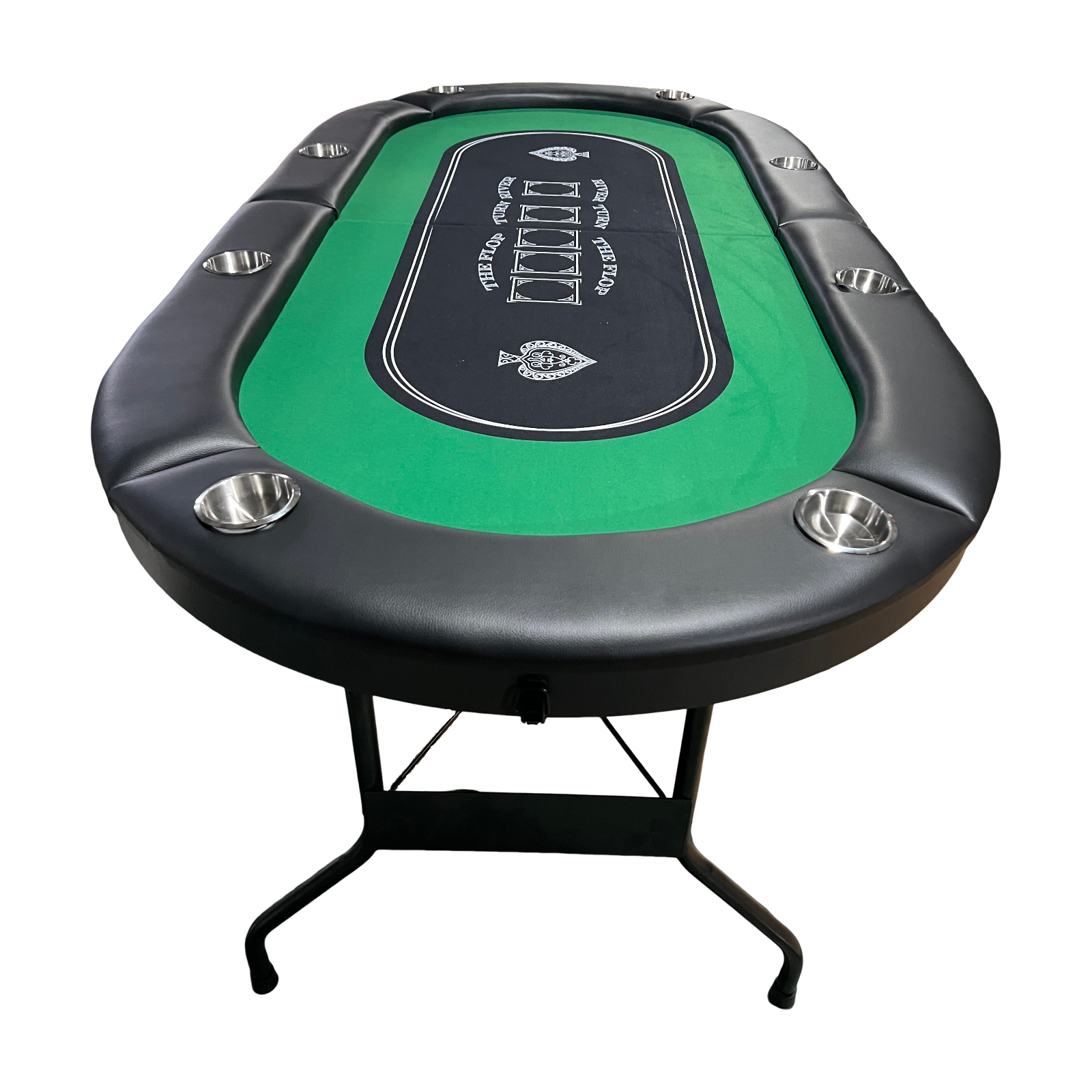 71-Inch Green Felt Foldable Portable Poker Table – Full Side View with Metal Folding Legs | Bear Dice
