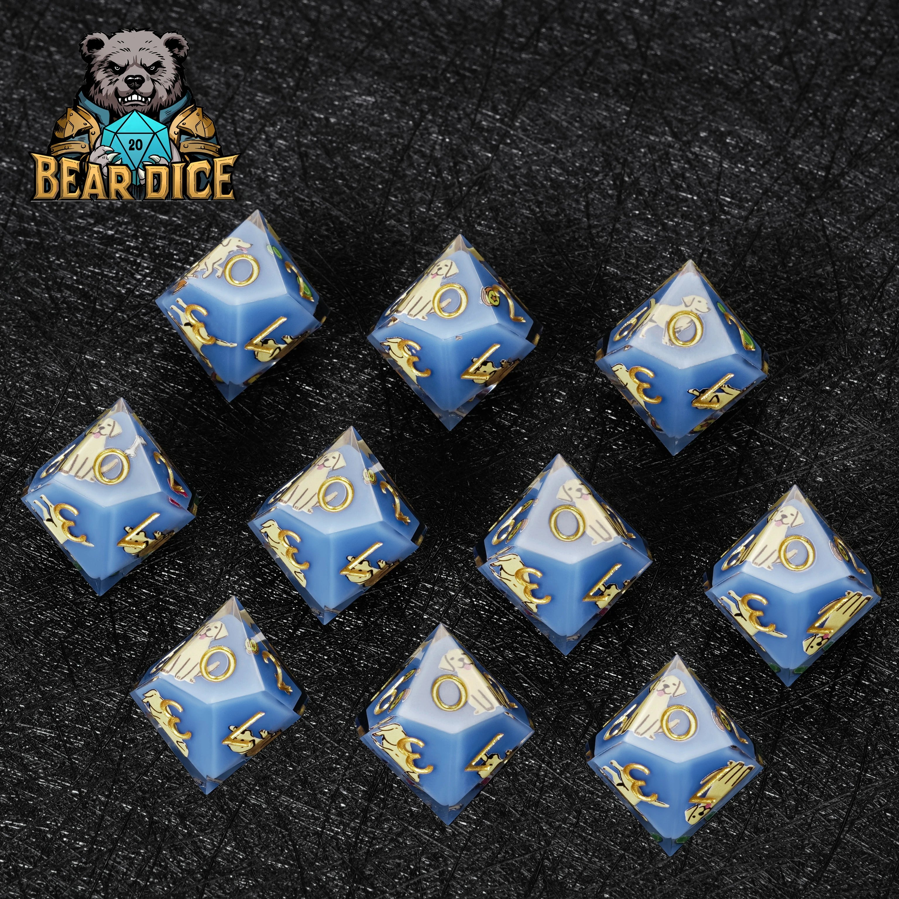 Labrador Blue Resin DND D10 Dice | Animal-Inspired Polyhedral for D&D RPG