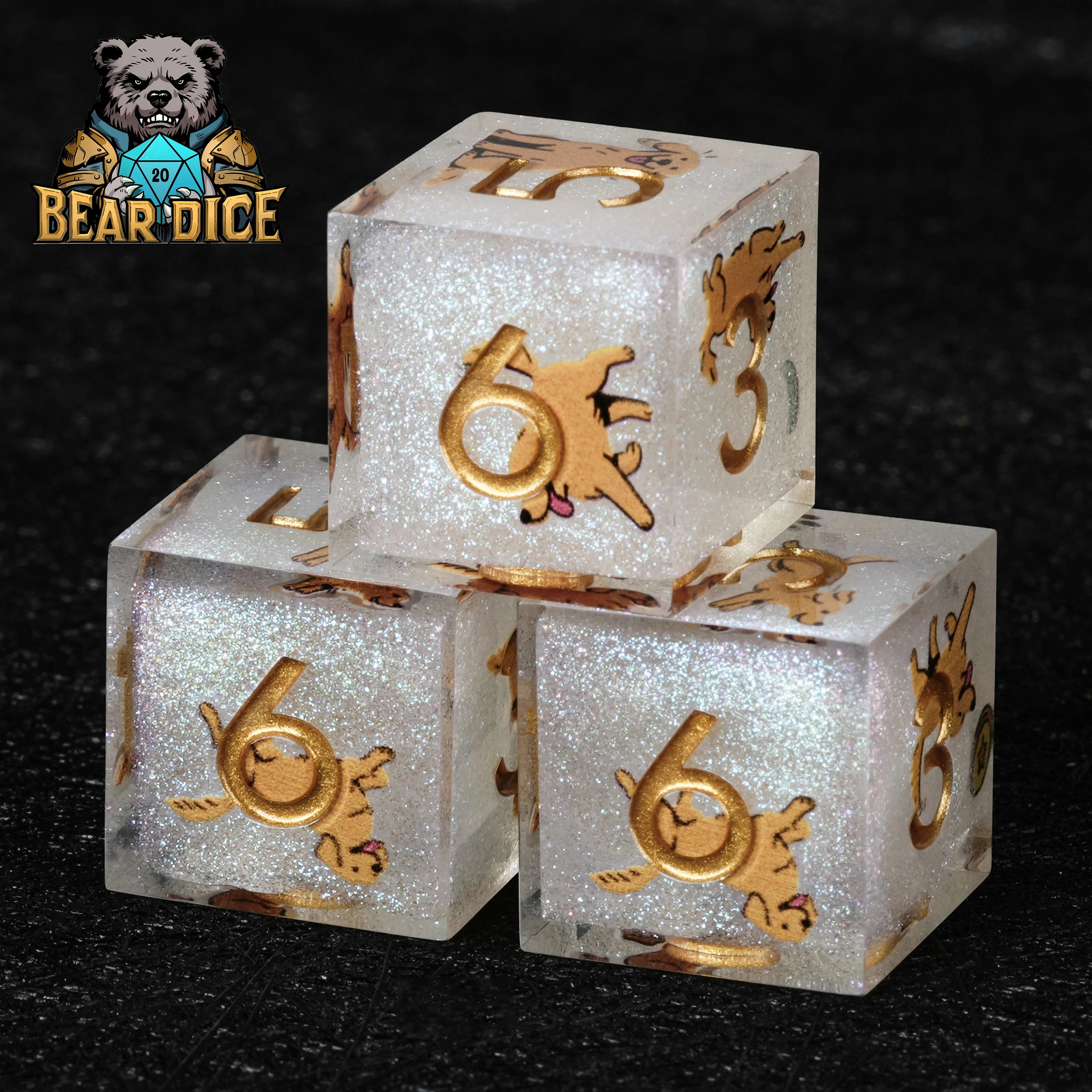 Gold-Flecked White Glitter Resin D6 Dice for D&D & RPG Games