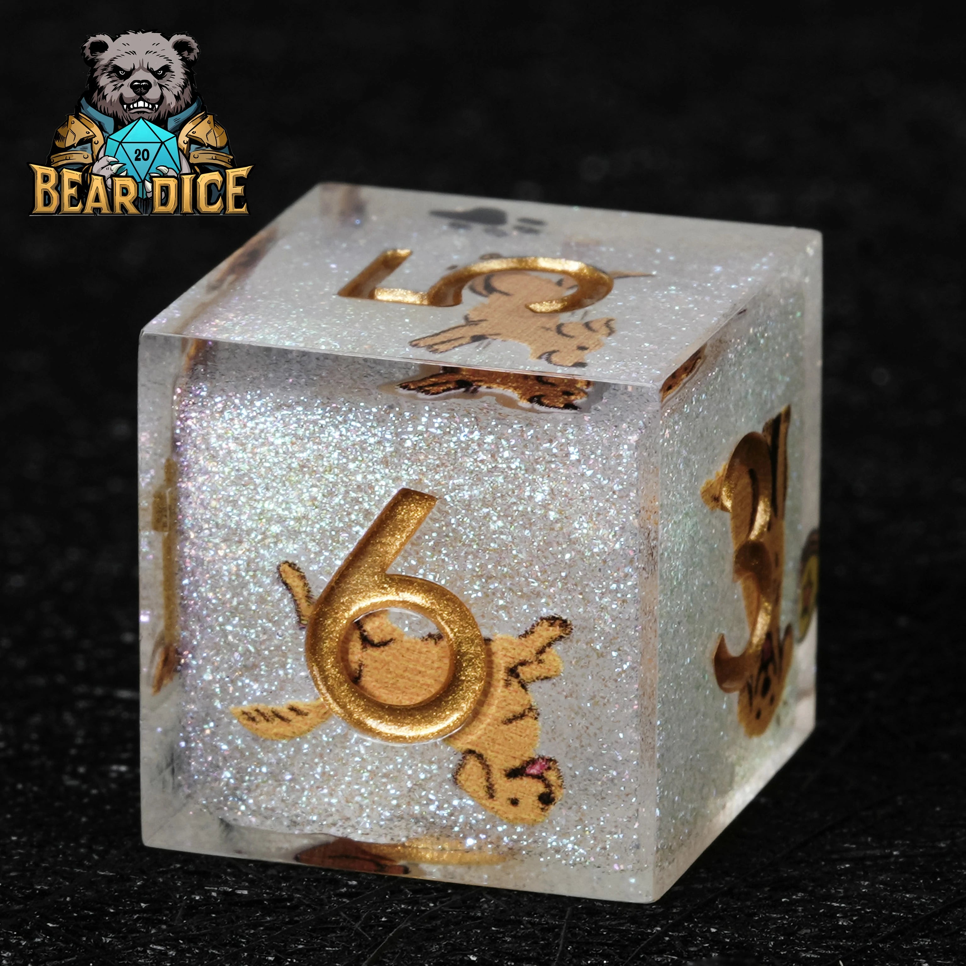 Gold-Flecked White Glitter Resin D6 Dice for D&D & RPG Games