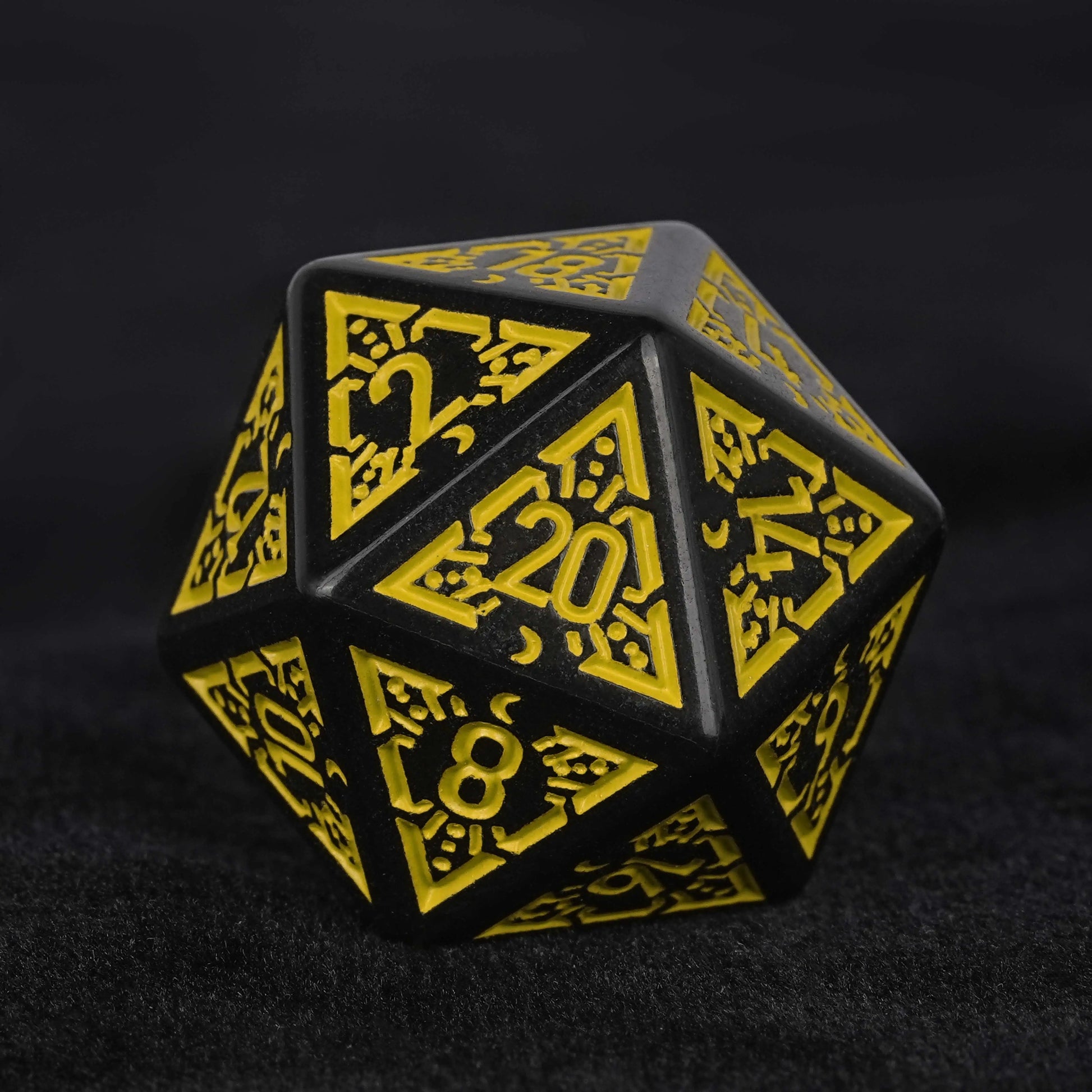 Black and Yellow Rune Acrylic DND D20 Dice | Bear Dice