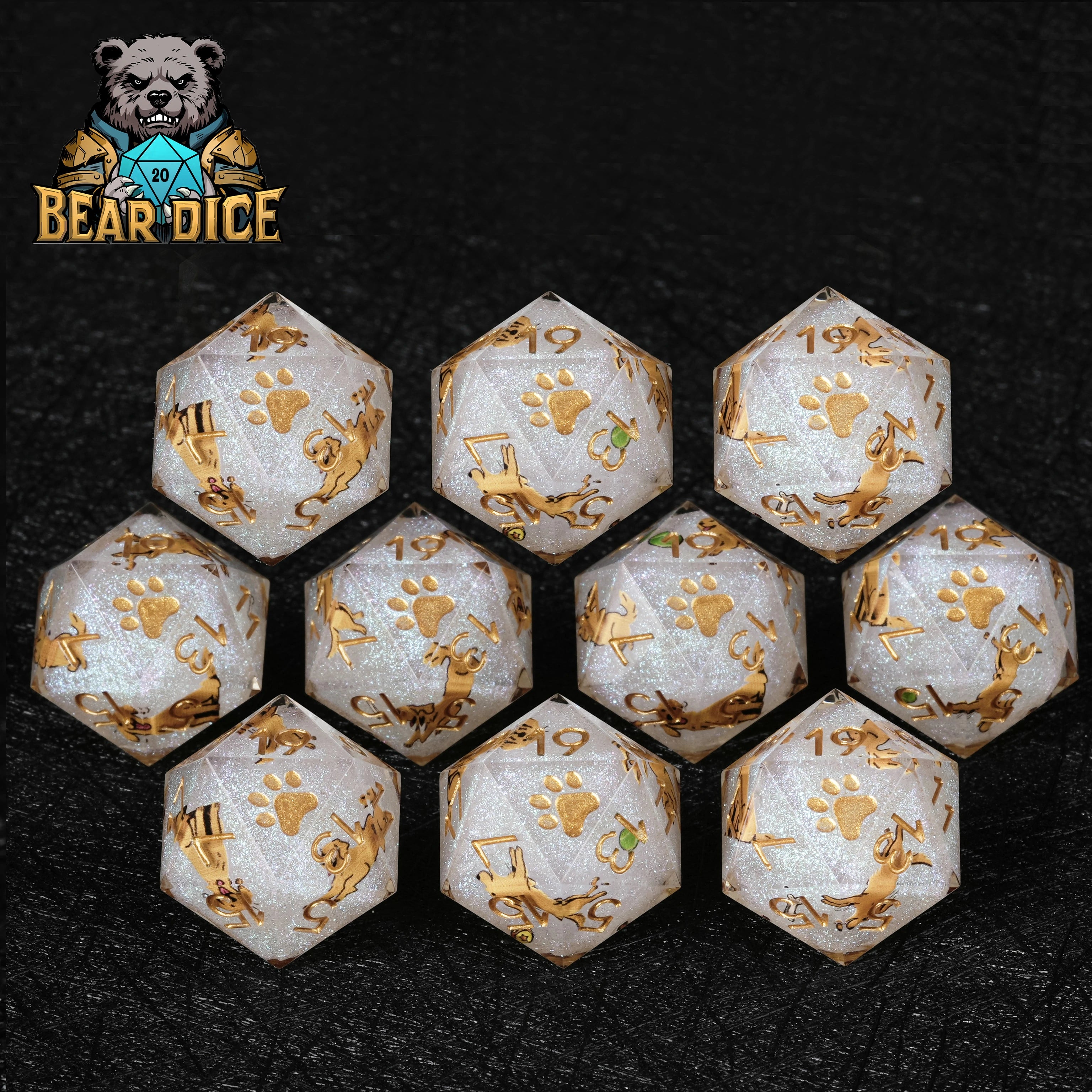Gold-Flecked White Glitter Resin D20 Dice for D&D & RPG Games