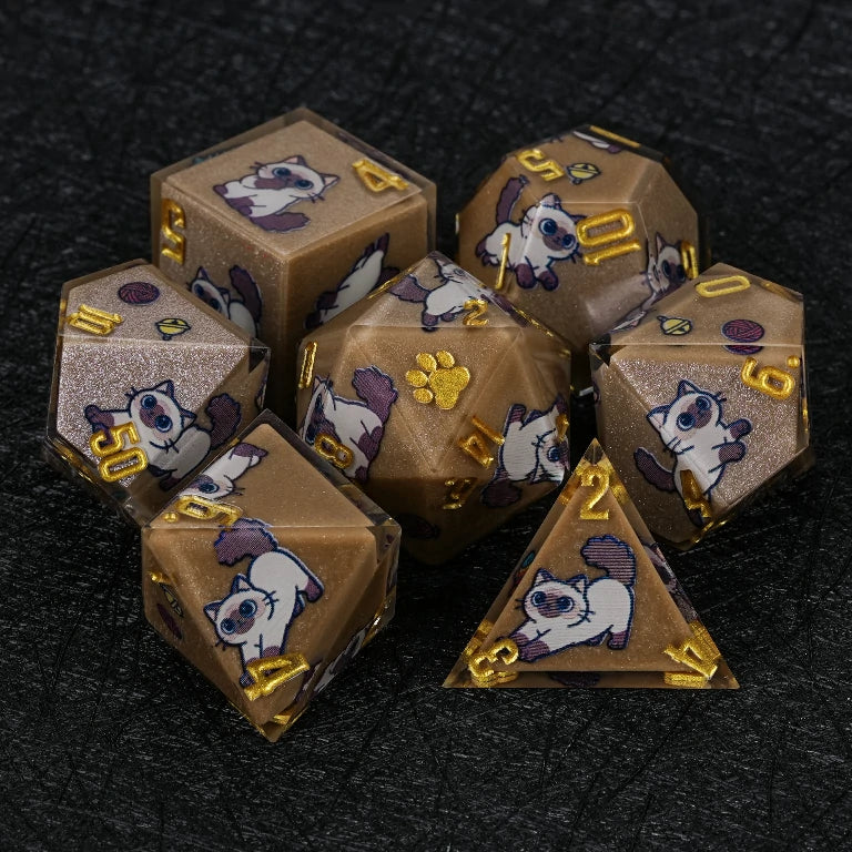 Kickstarter Dice — Ragdoll Cat Polyhedral DND Resin Dice Set