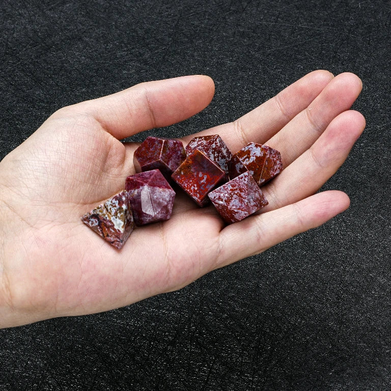 Custom Brecciated Red Jasper Gemstone Dice Set | Engraved Text, Logo & Numbers