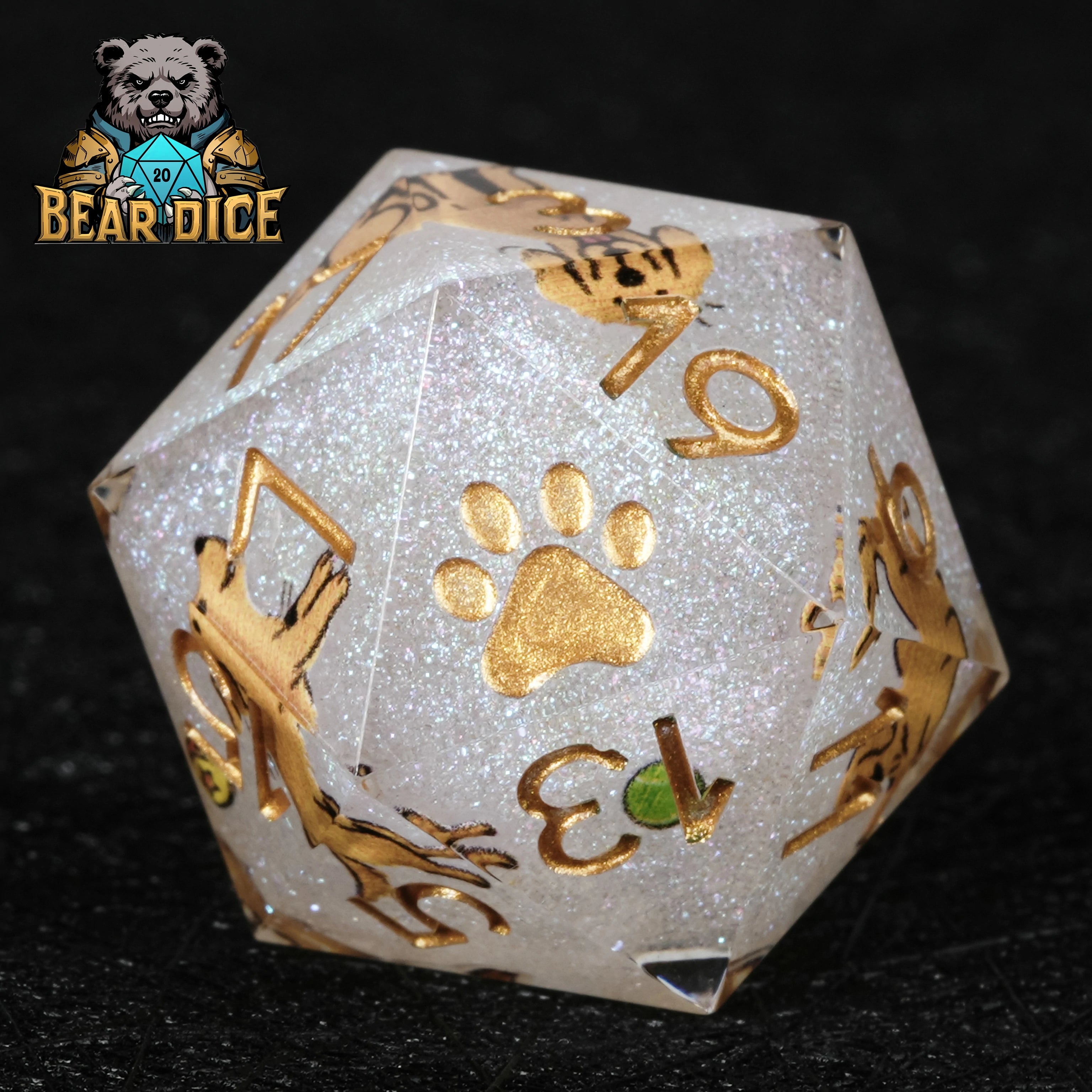Gold-Flecked White Glitter Resin D20 Dice for D&D & RPG Games